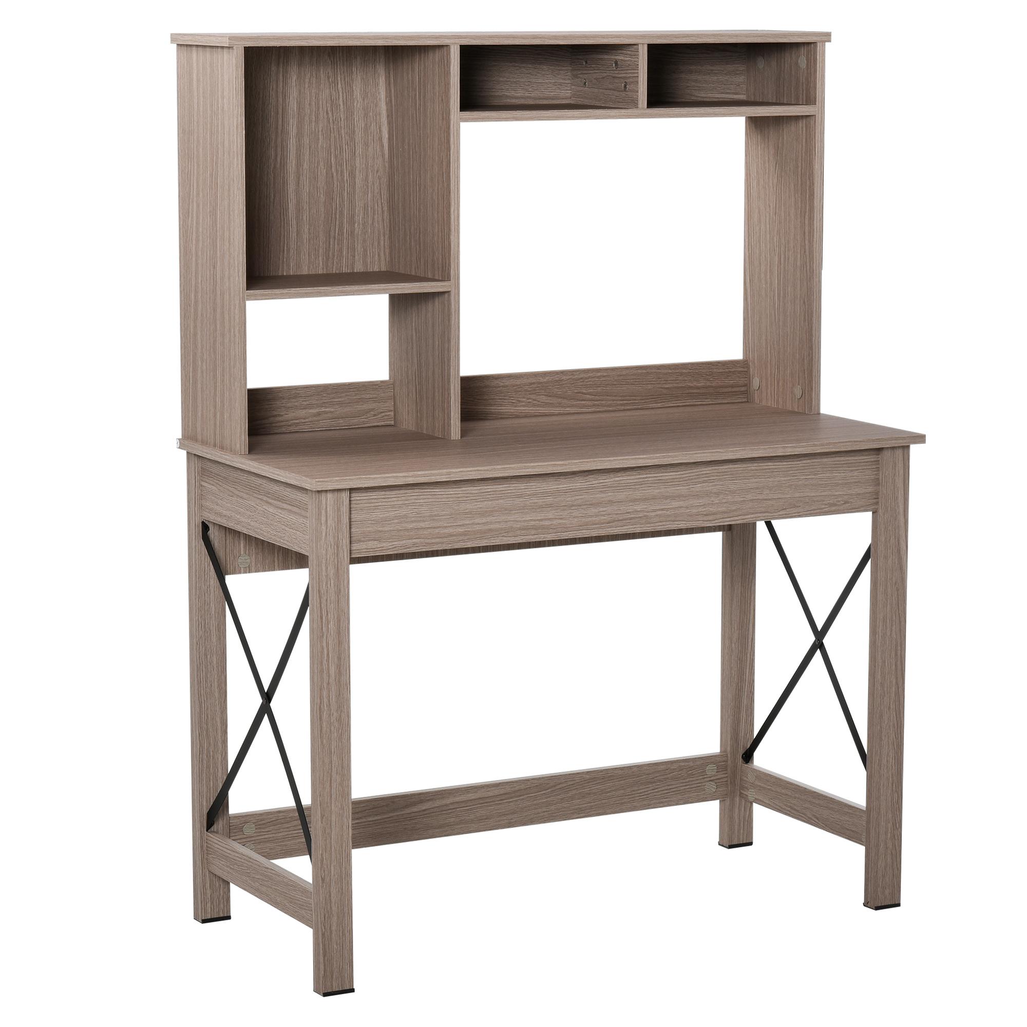 Brown Hutch Writing Desk with Storage Shelves, 41.3 in