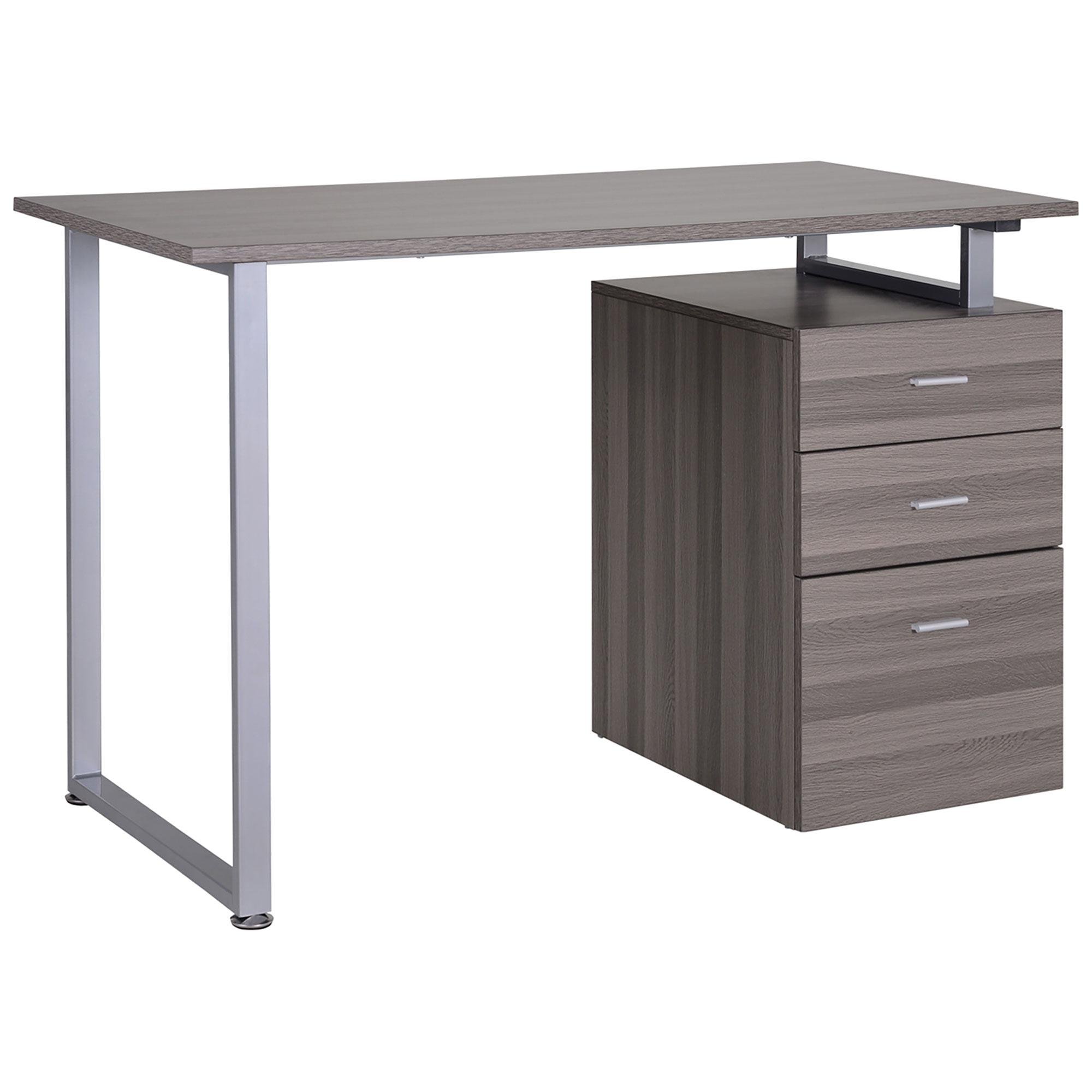 Brown Reversible Desk with 47.2-Inch Top and 3 Drawers