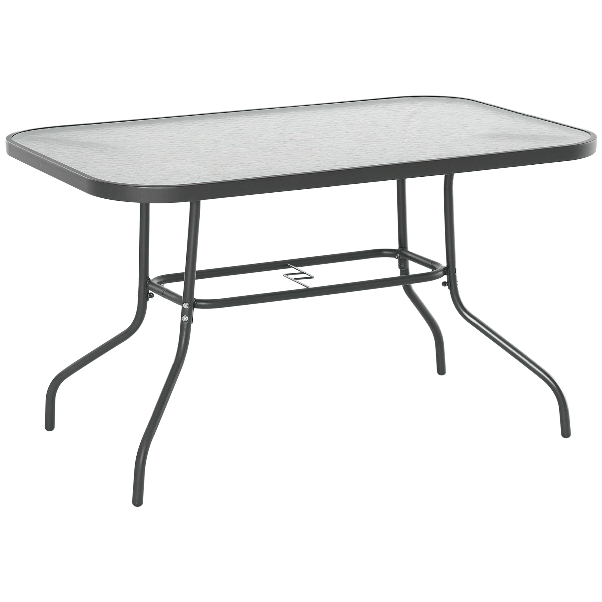 Carbon Grey Glass Patio Table with Umbrella Hole, 47.25 x 31.5 in