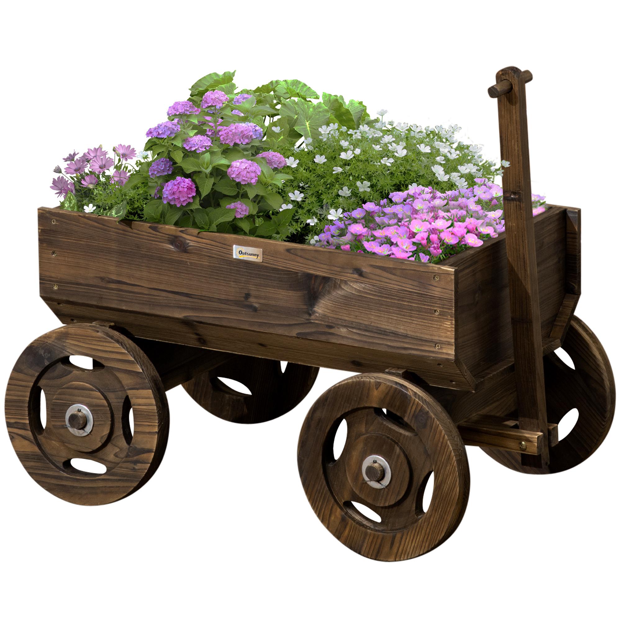 Carbonised Fir Flower Cart with Wheels Raised Garden Bed