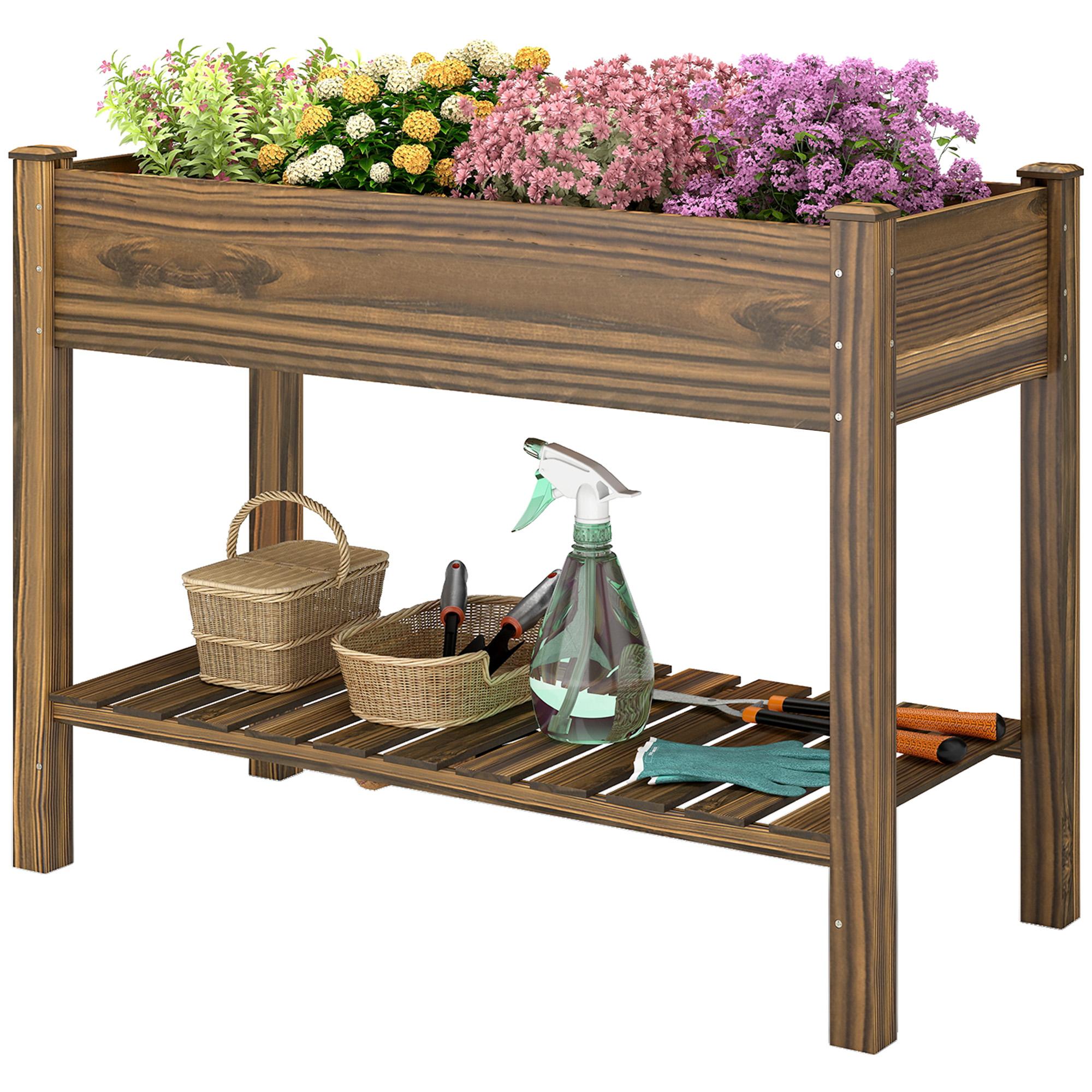 Carbonized Fir Planter Box with Storage Shelf