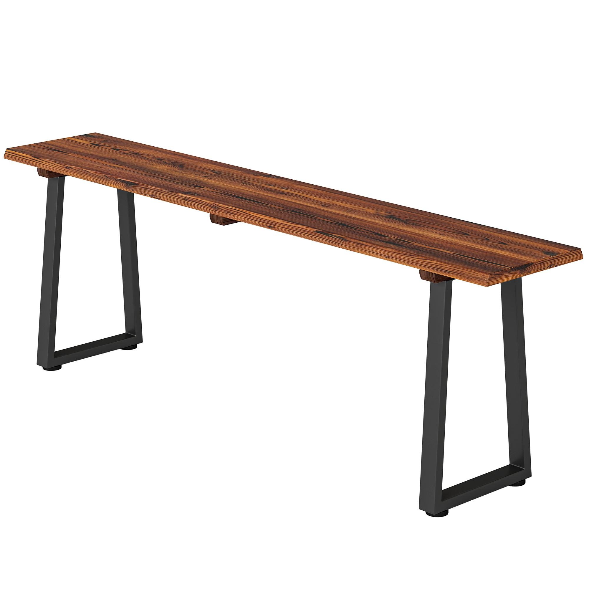 Carbonized Fir Garden Bench with Steel Legs for Patios