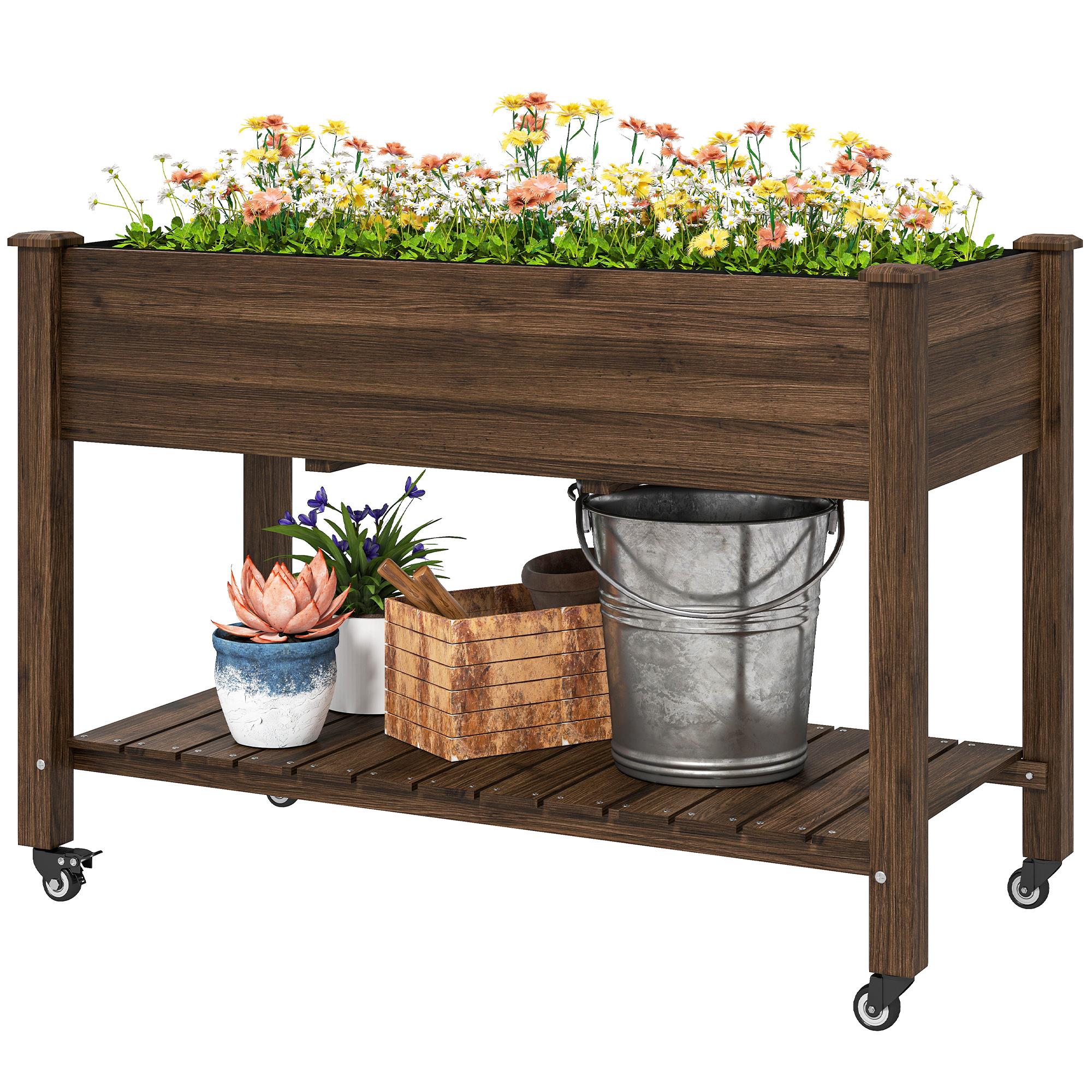 Carbonized Mobile Fir Planter with Wheels, 46.5 in Raised Bed