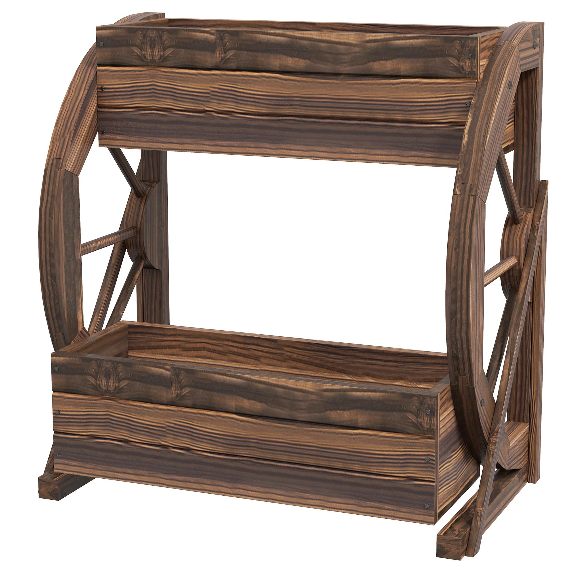 Carbonized Fir Wagon Planter, Two-Tier Raised Garden Bed