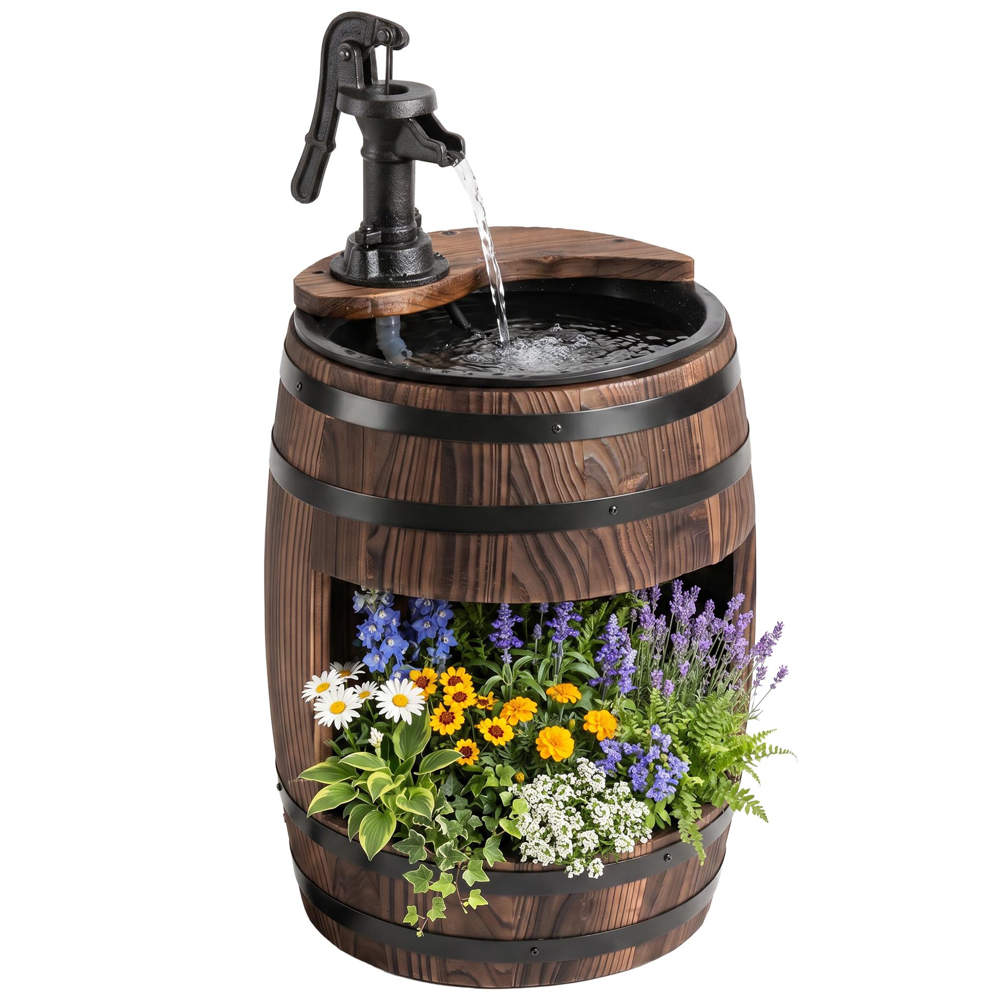 Carbonized Fir Wood Fountain with Planter for Patio