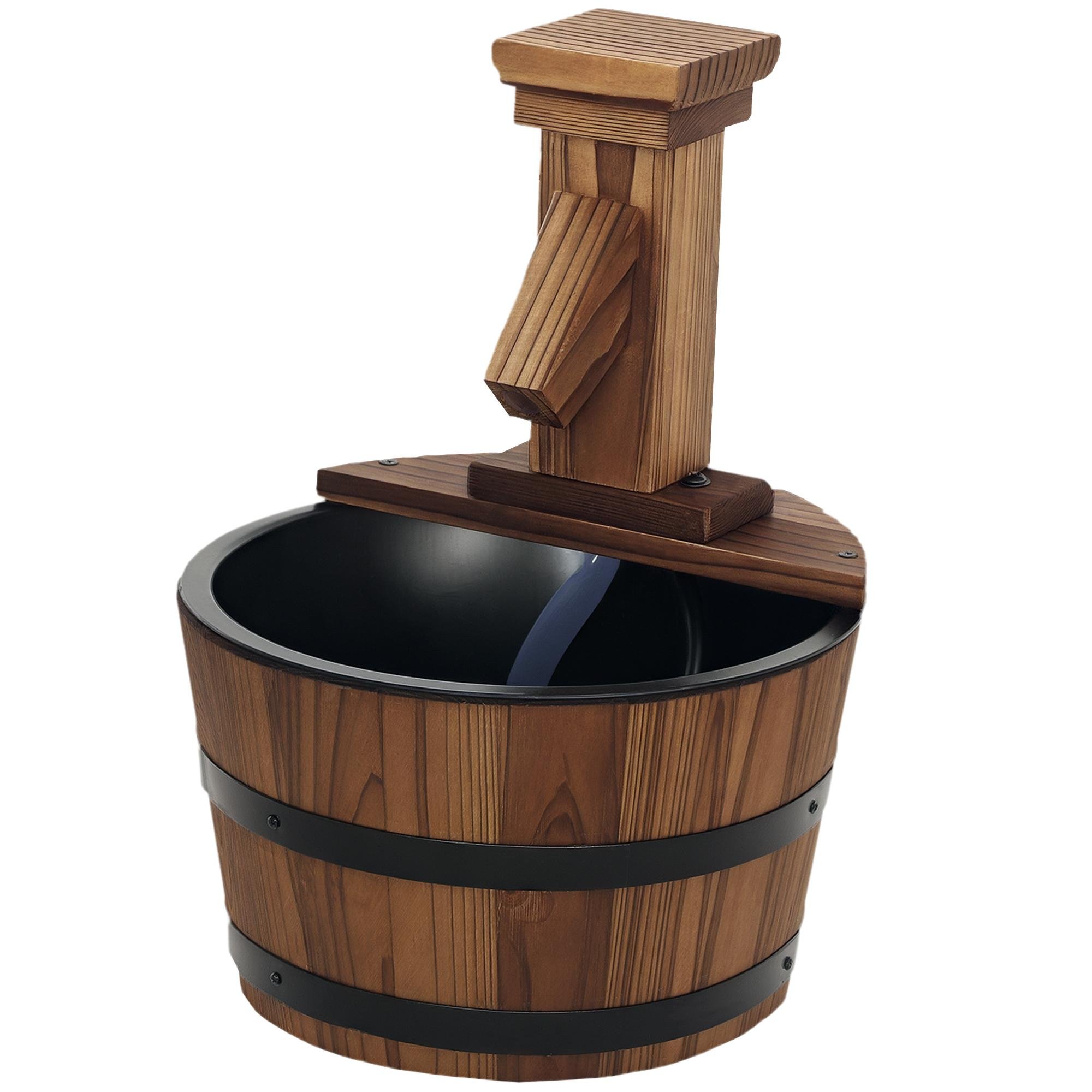 Carbonized Wood Barrel Fountain with Adjustable Flow