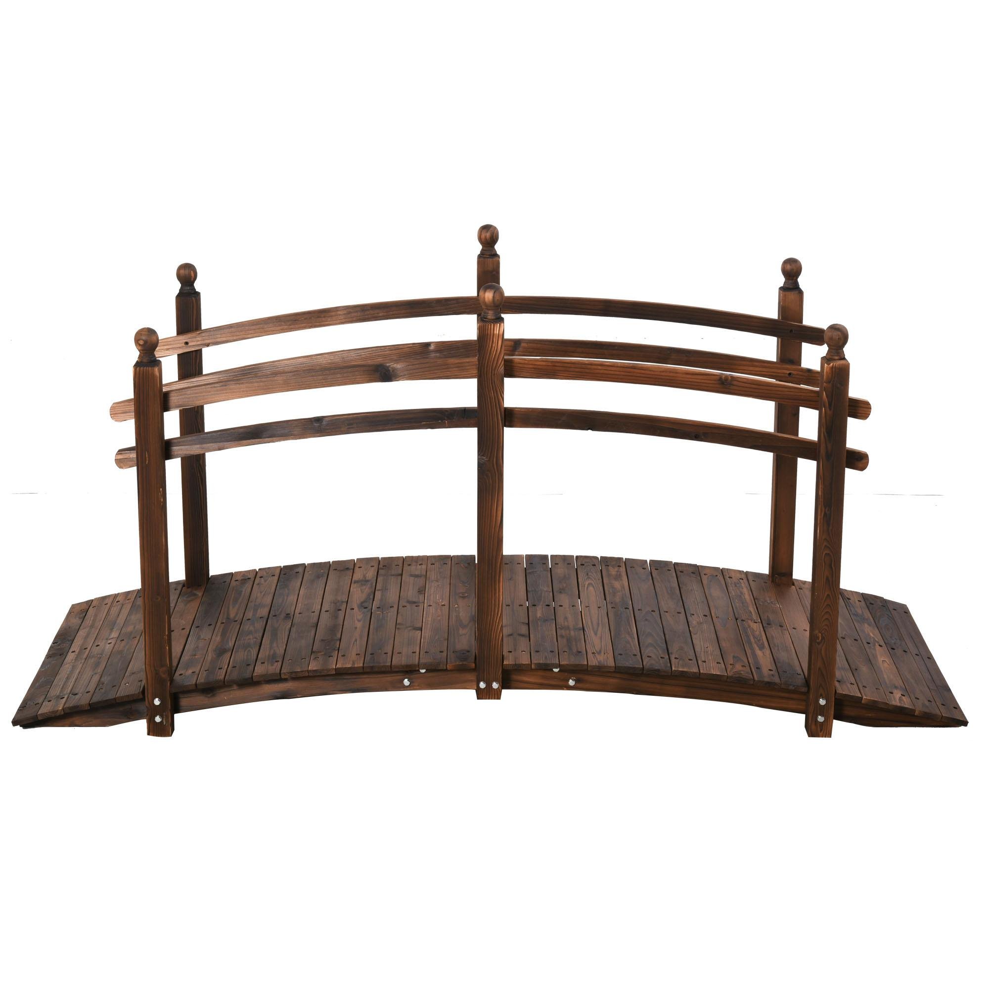 Tan Fir Wood Garden Bridge with Side Railings, 7.5 ft