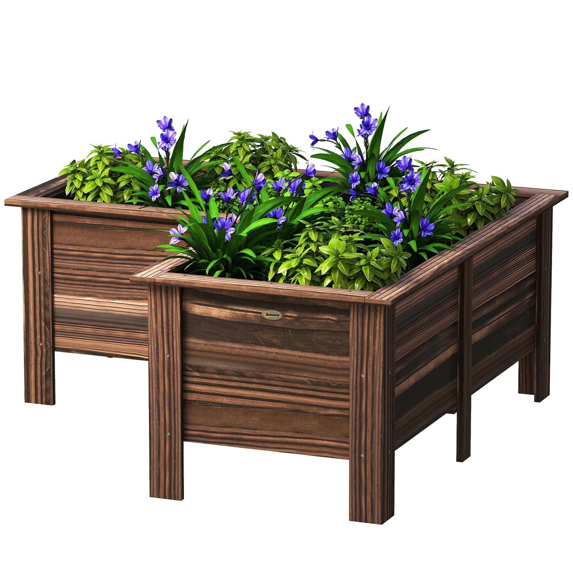 Carbonized Fir L-Shaped Planter for Garden Corners