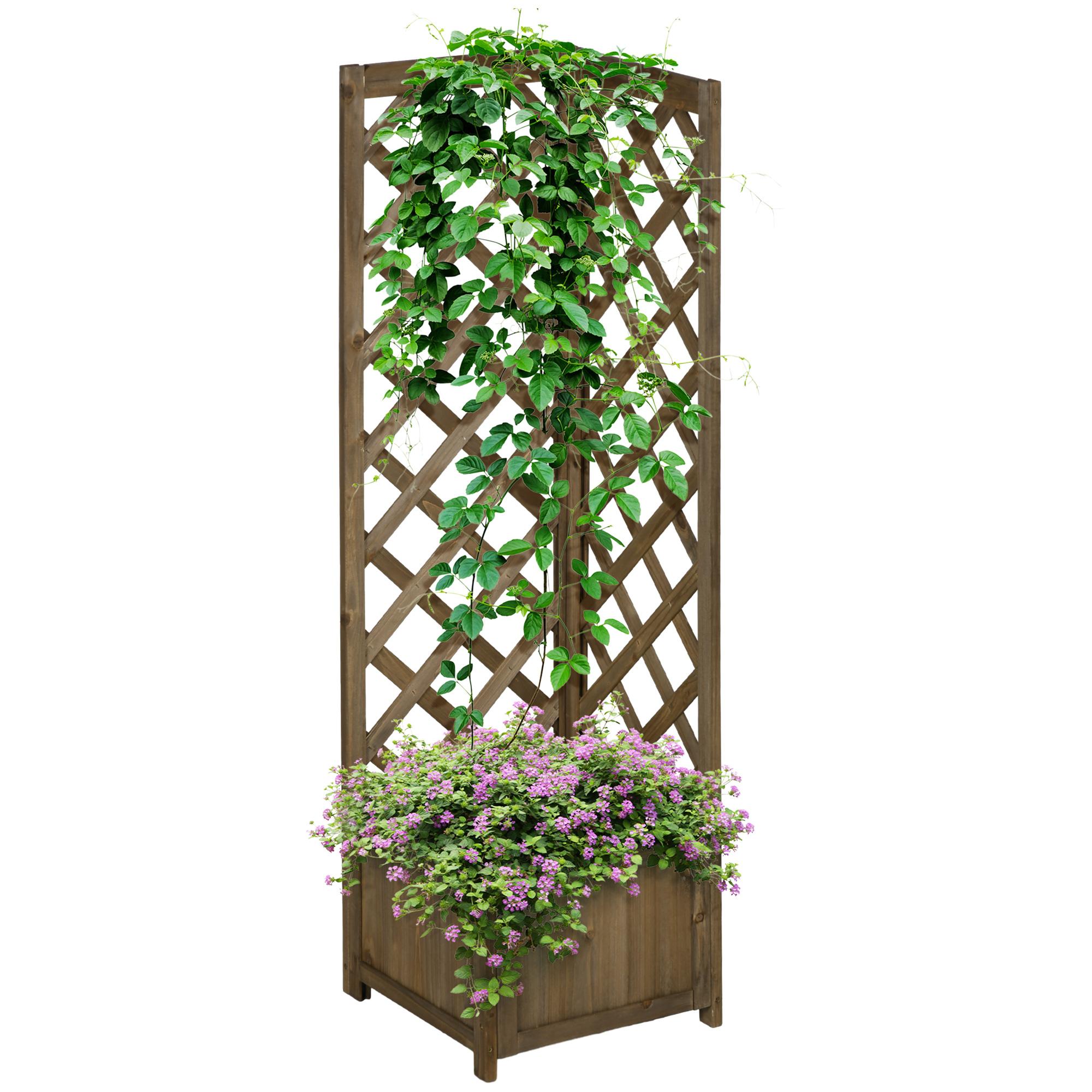 Carbonized Fir Trellis Planter with Raised Bed