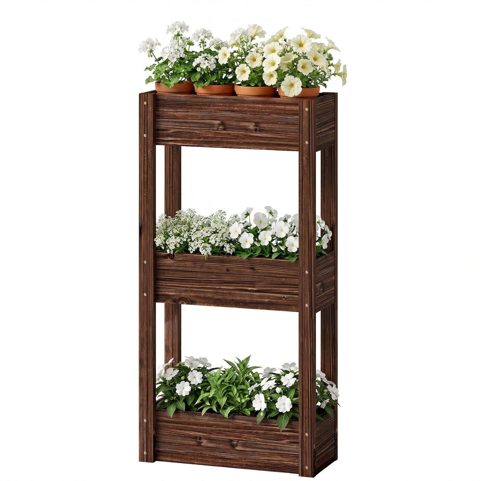 3-Tier Carbonized Planter with Drainage Holes