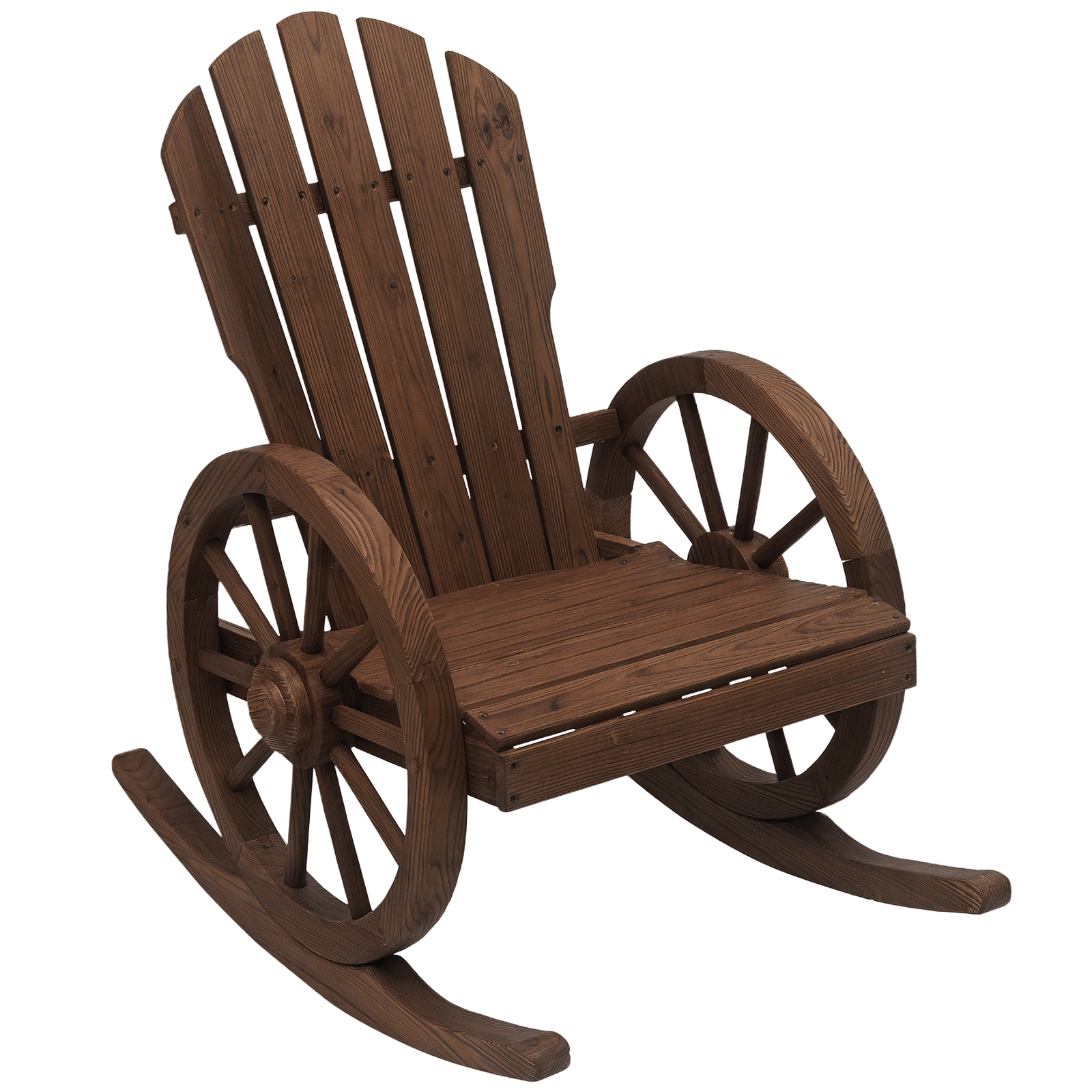Carbonized Fir Rocking Chair with Wagon-Wheel Arms