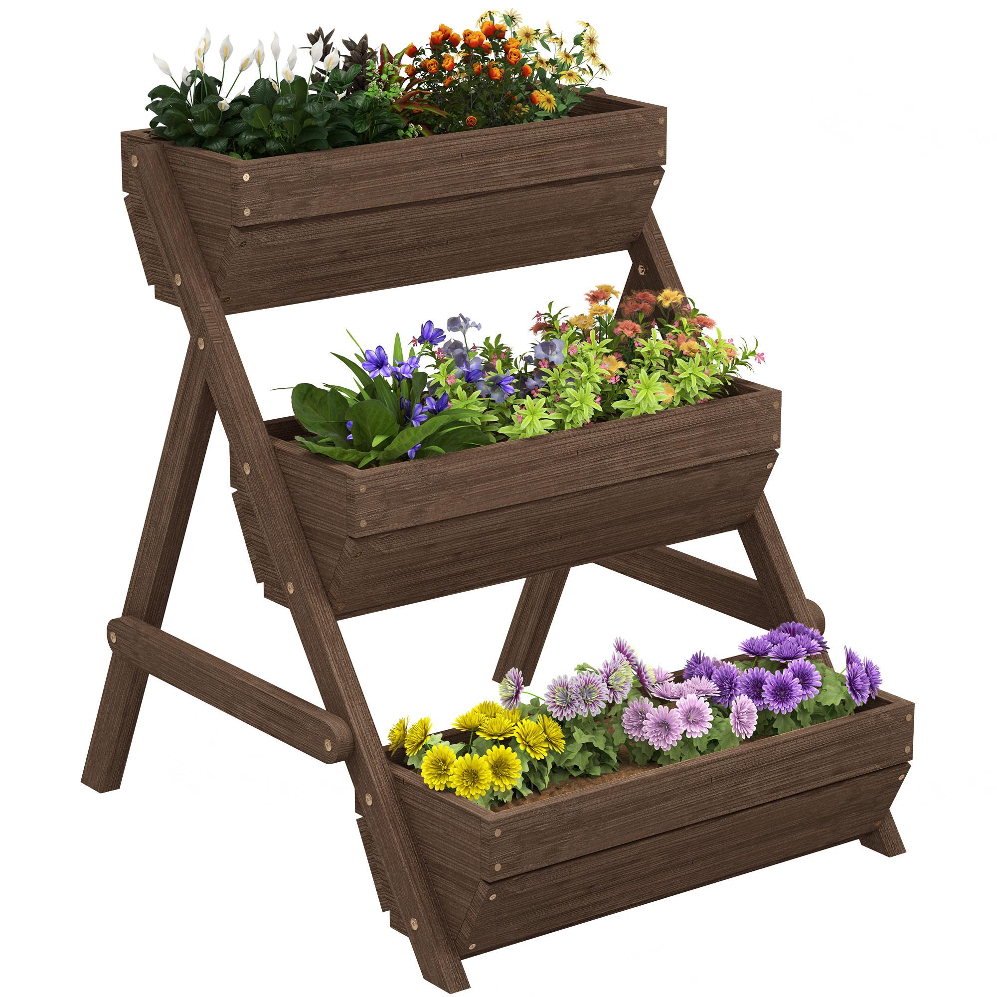 Carbonized Three Tier Planter, Elevated Fir Wood Garden Bed