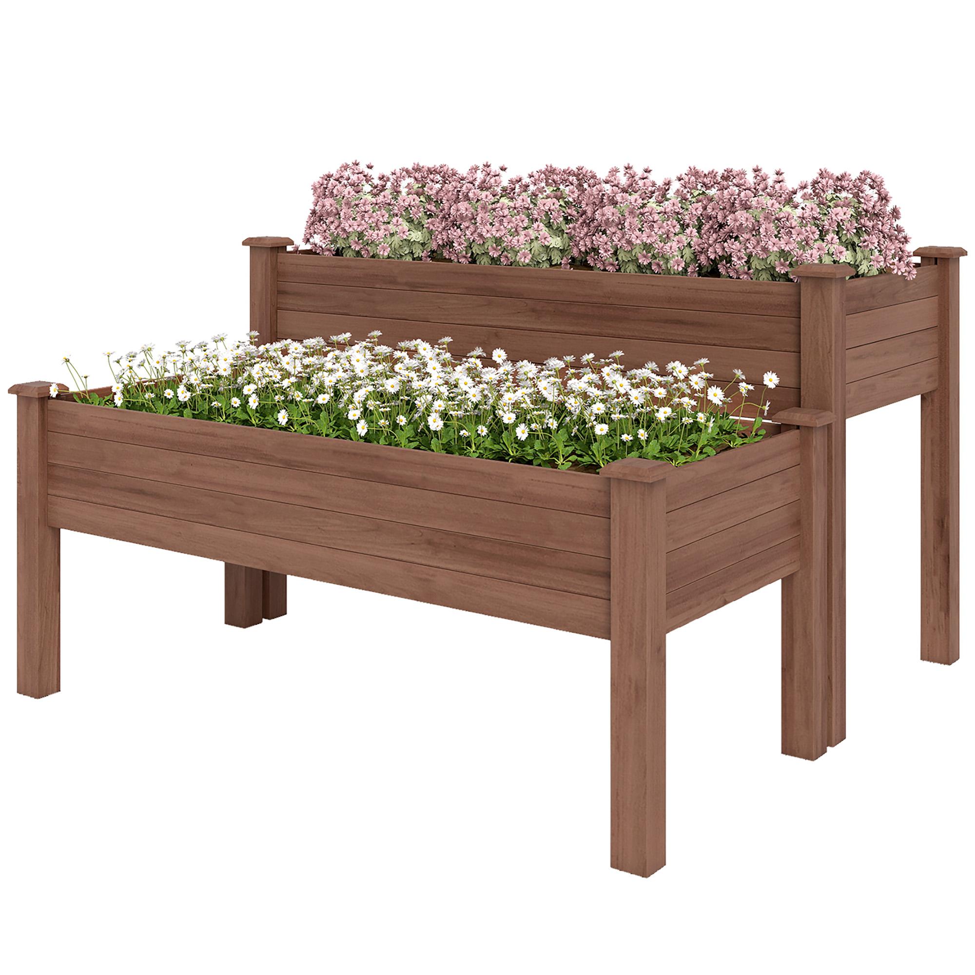 Carbonized Two-Tier Garden Bed, Fir Wood Planter