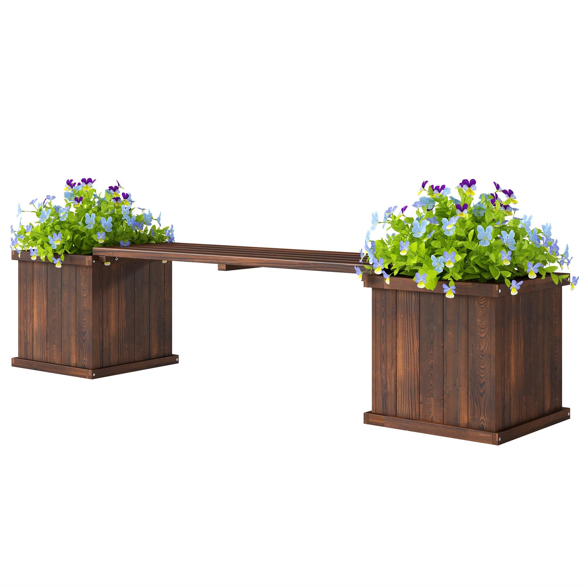 Carbonized Wood Planter Bench with Raised Garden Beds