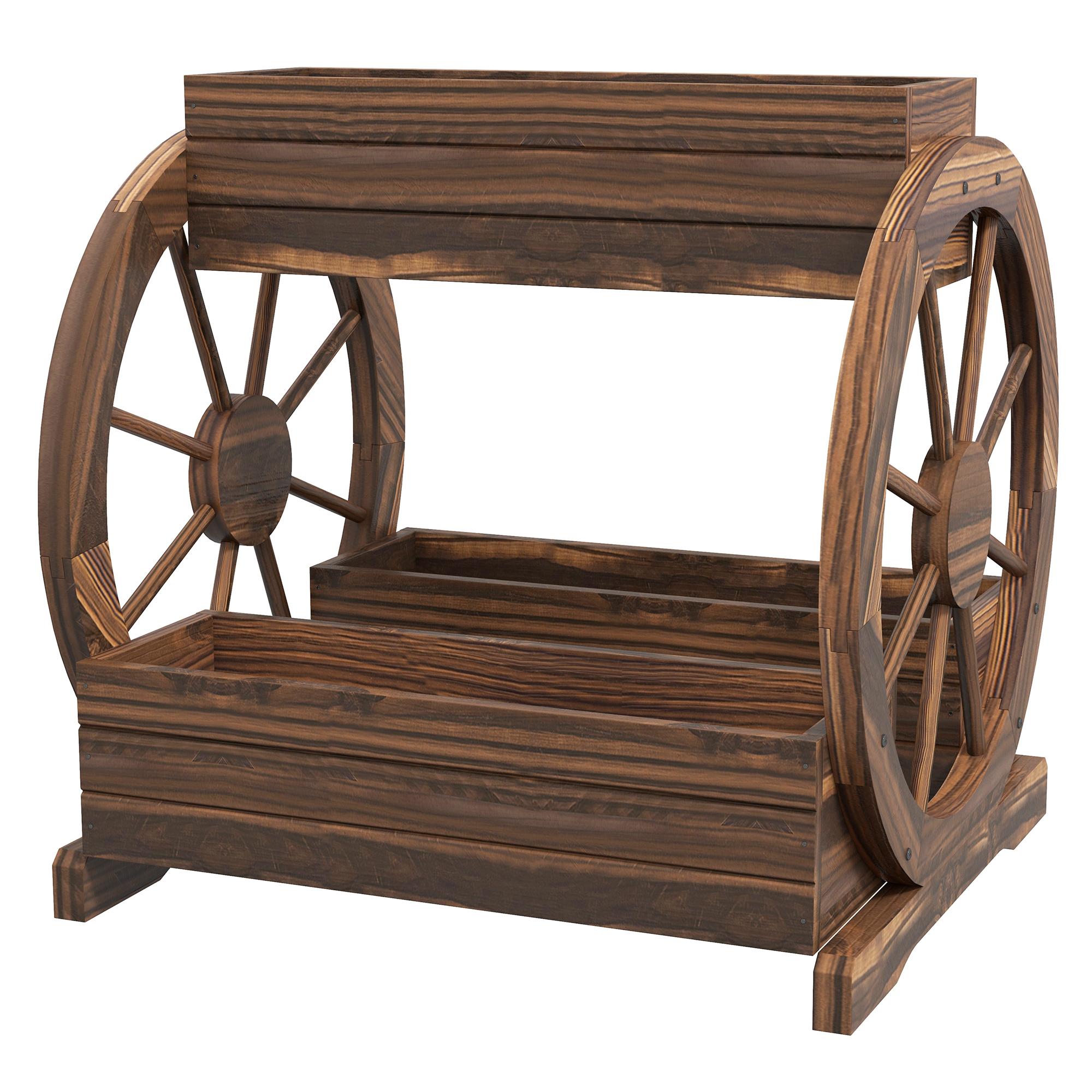 Medium Carbonized Wooden Planter with Three Boxes