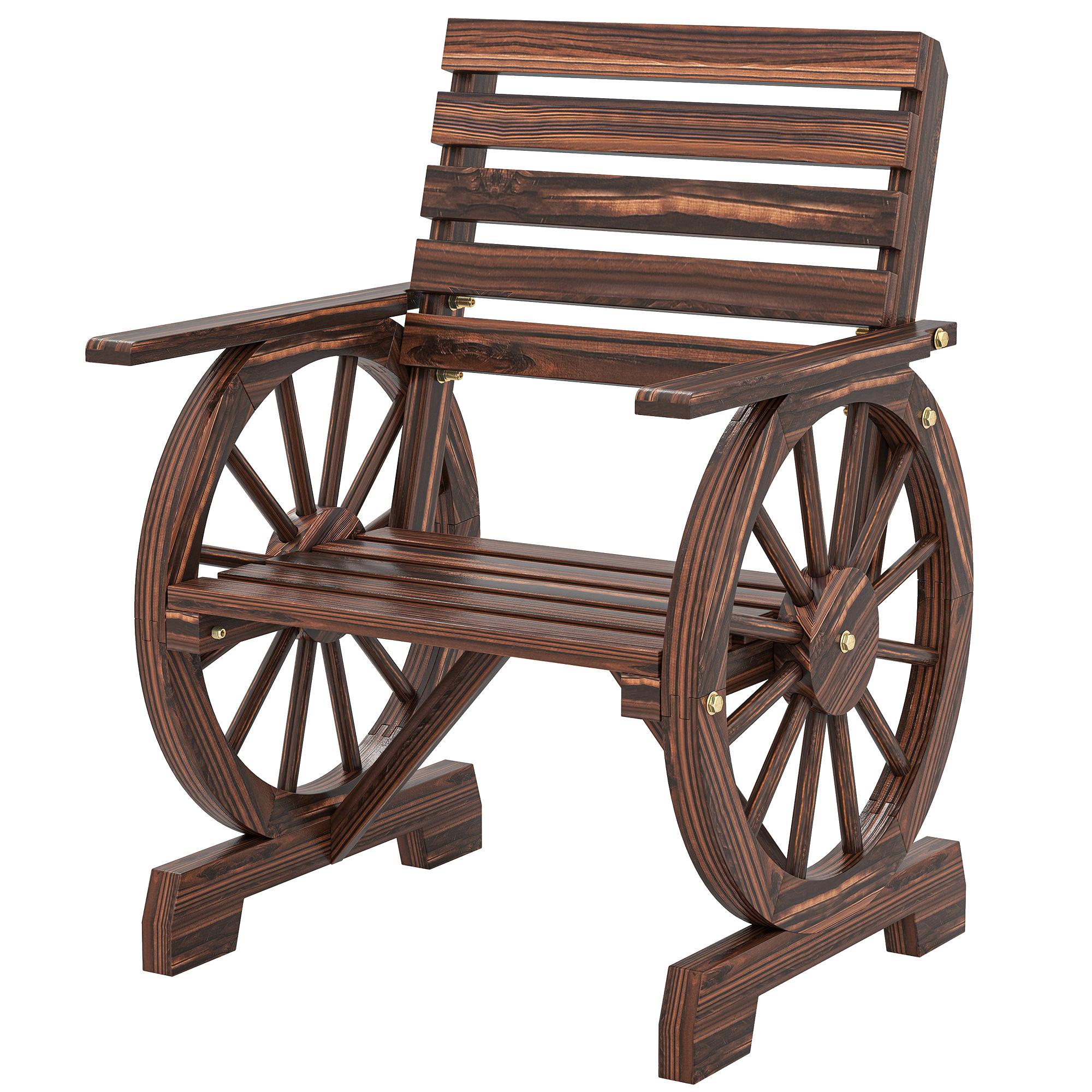 Carbonized Wagon Wheel Chair – Wide Slatted Outdoor Seat