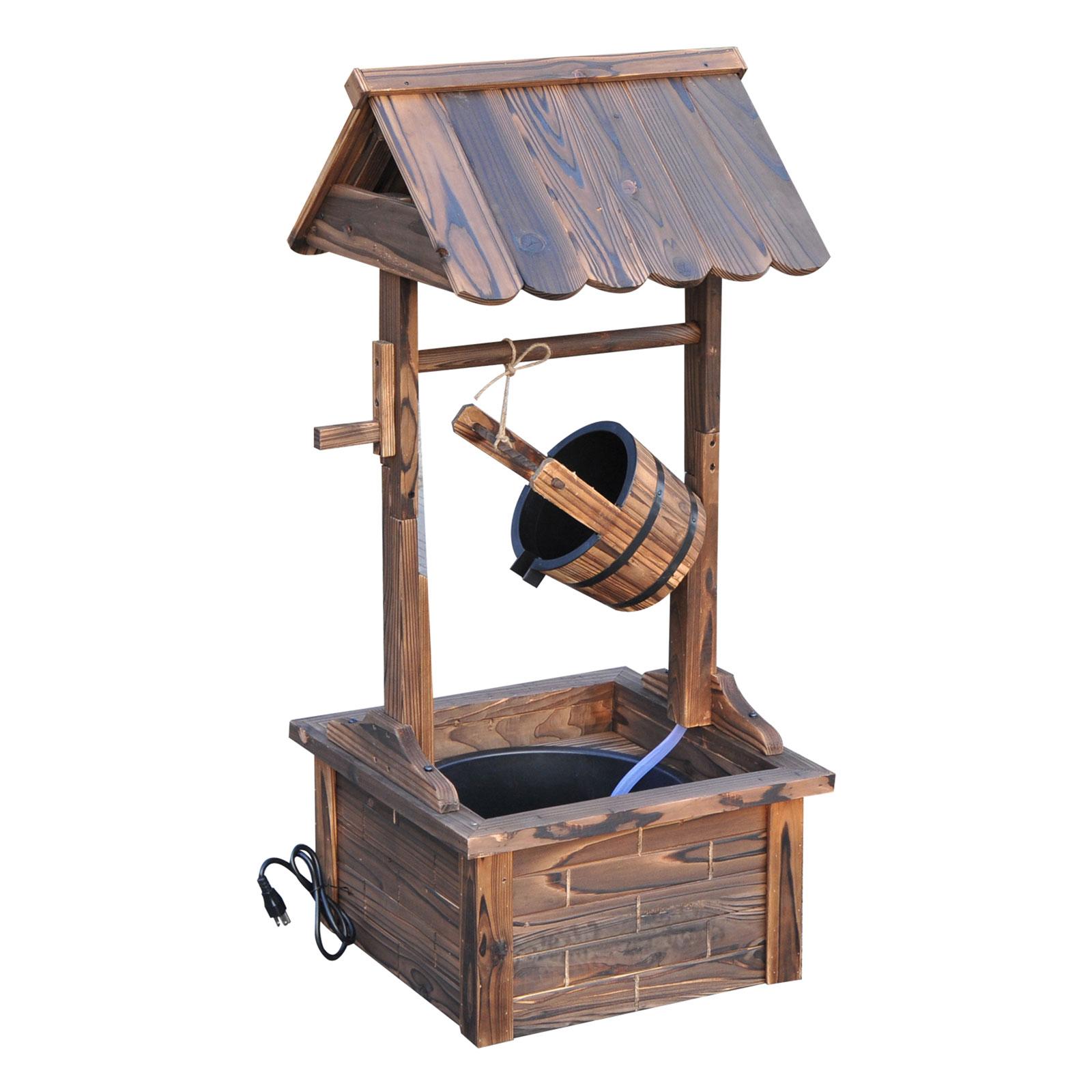 Carbonized Wooden Wishing Well Fountain with Electric Pump
