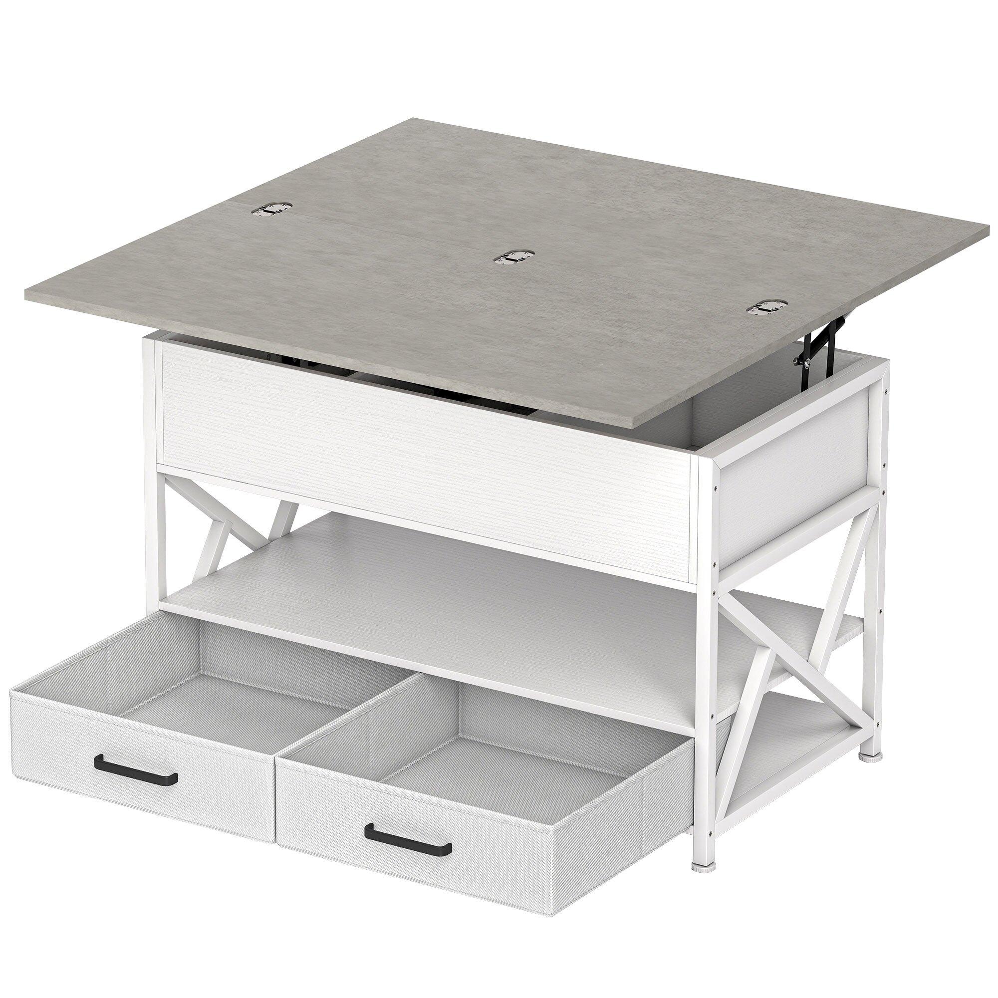 Cement Grey Lift-Top Table with Hidden Storage
