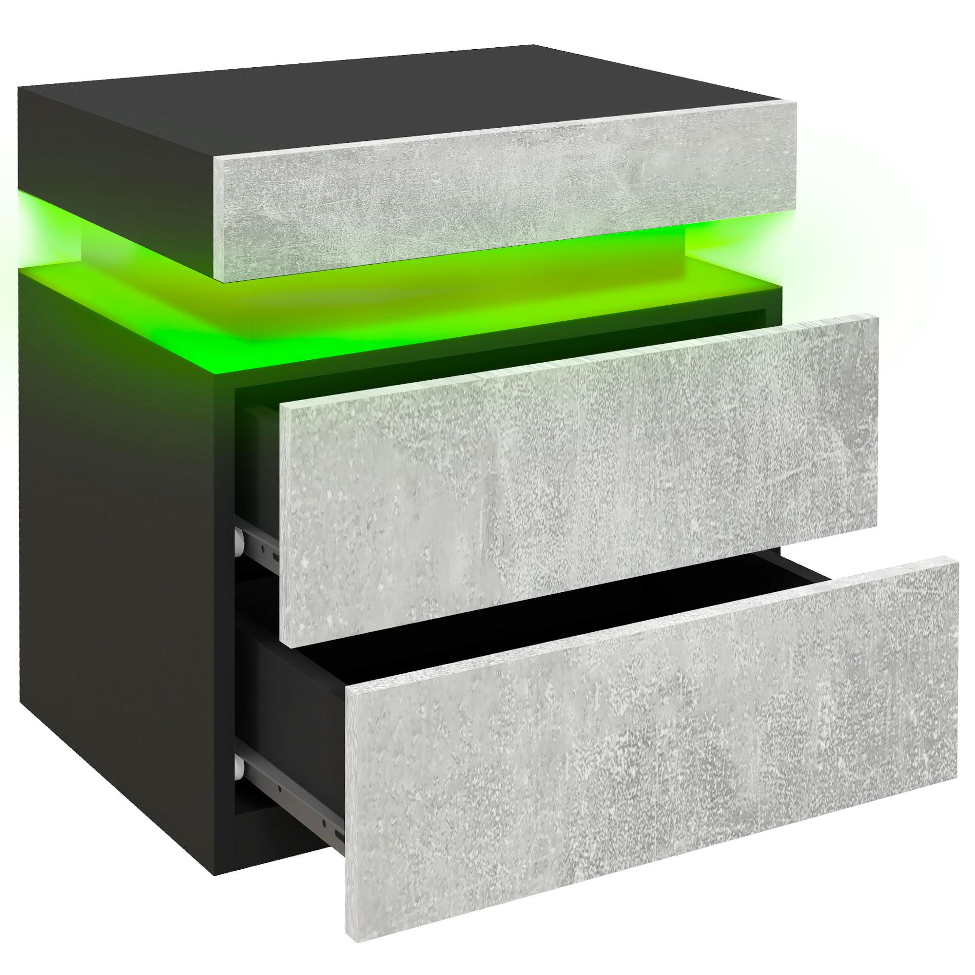 Cement Grey LED Nightstand with 2 Drawers