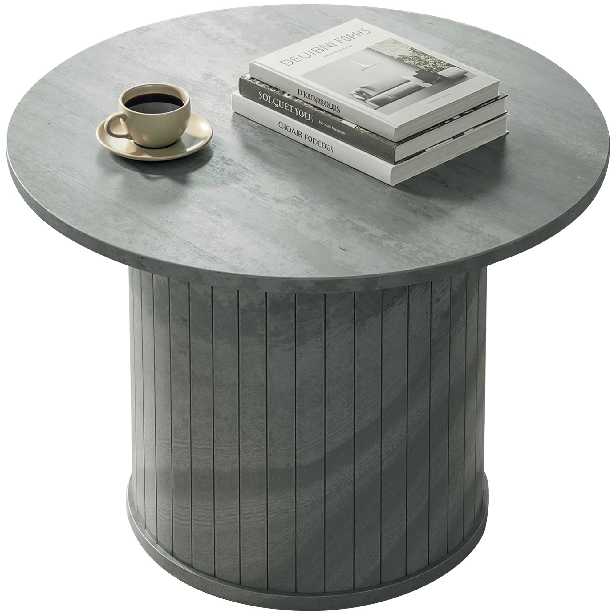 Cement Grey Slatted Coffee Table, 23.6-Inch Round