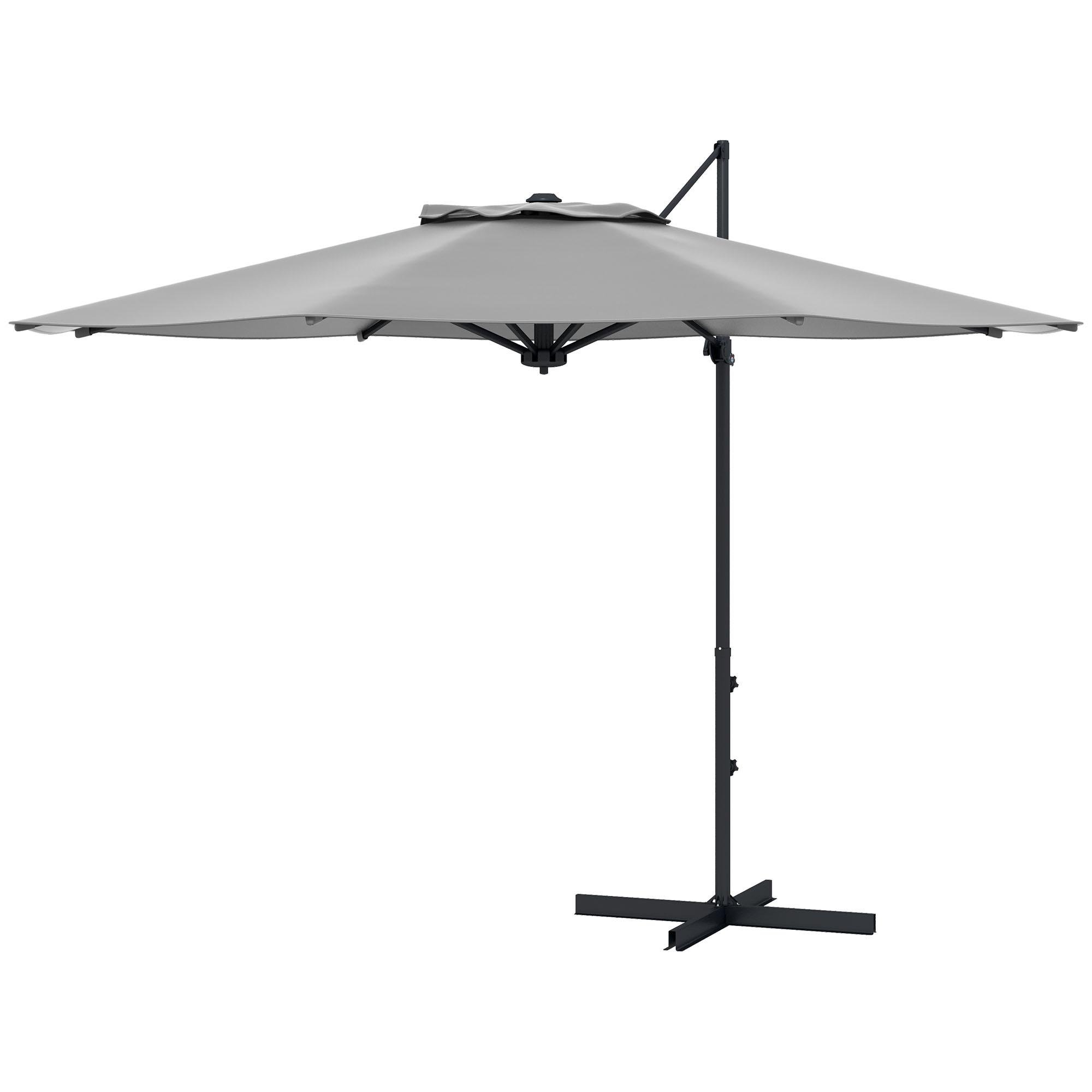 10 ft grey cantilever umbrella with 360° rotation