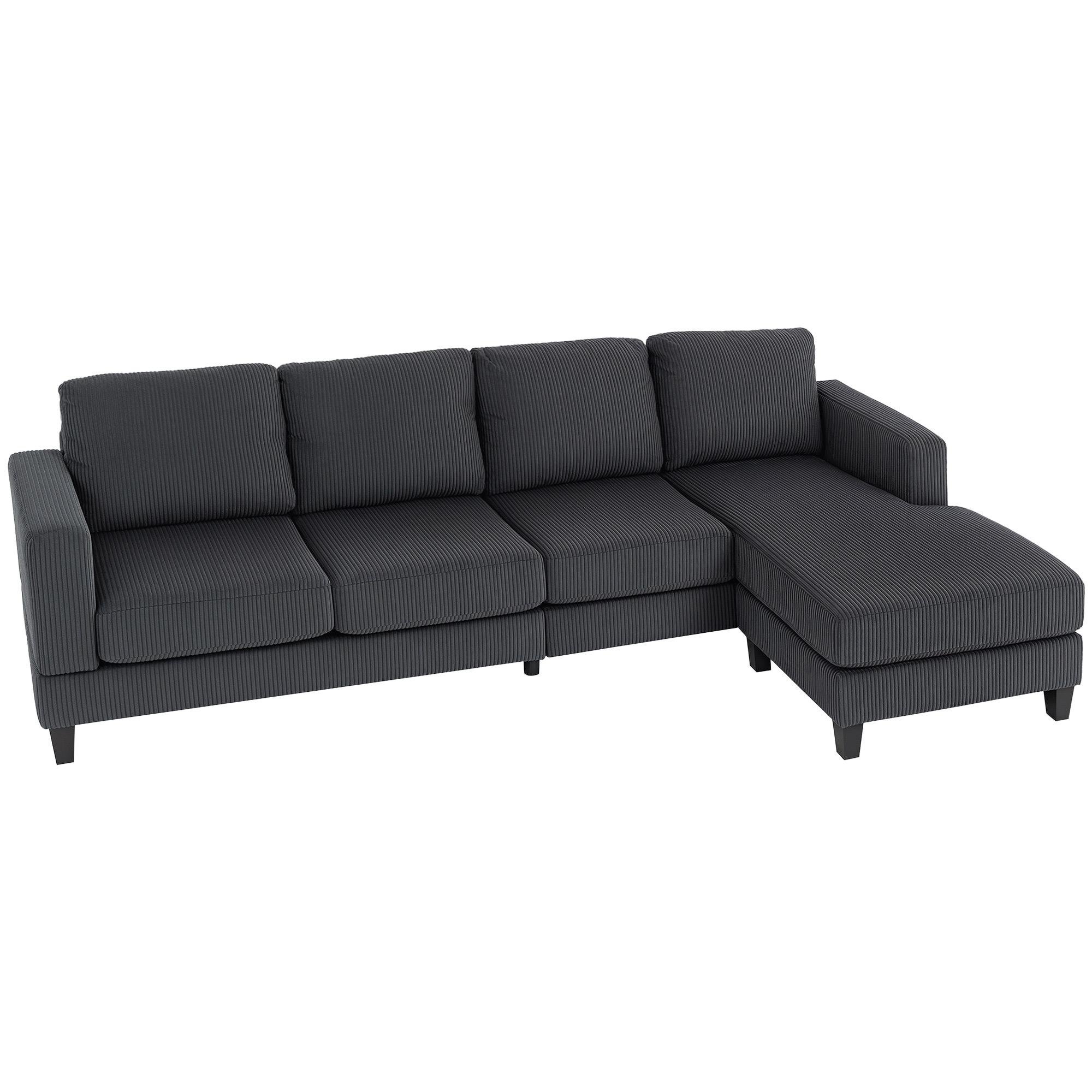Charcoal Grey L Shaped Sofa with Chaise, 4-Seater