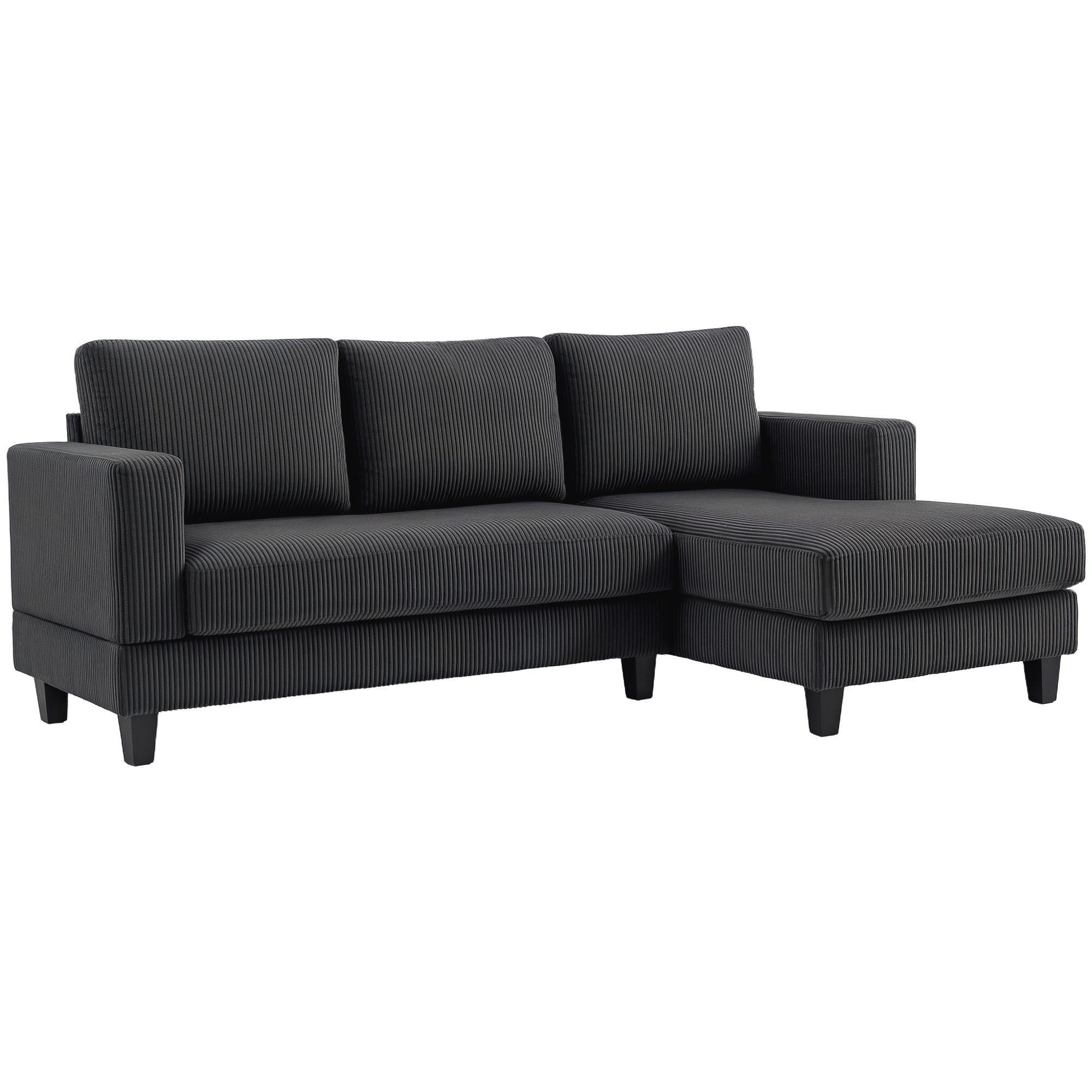 Charcoal Grey Corduroy Sofa with Chaise Lounge