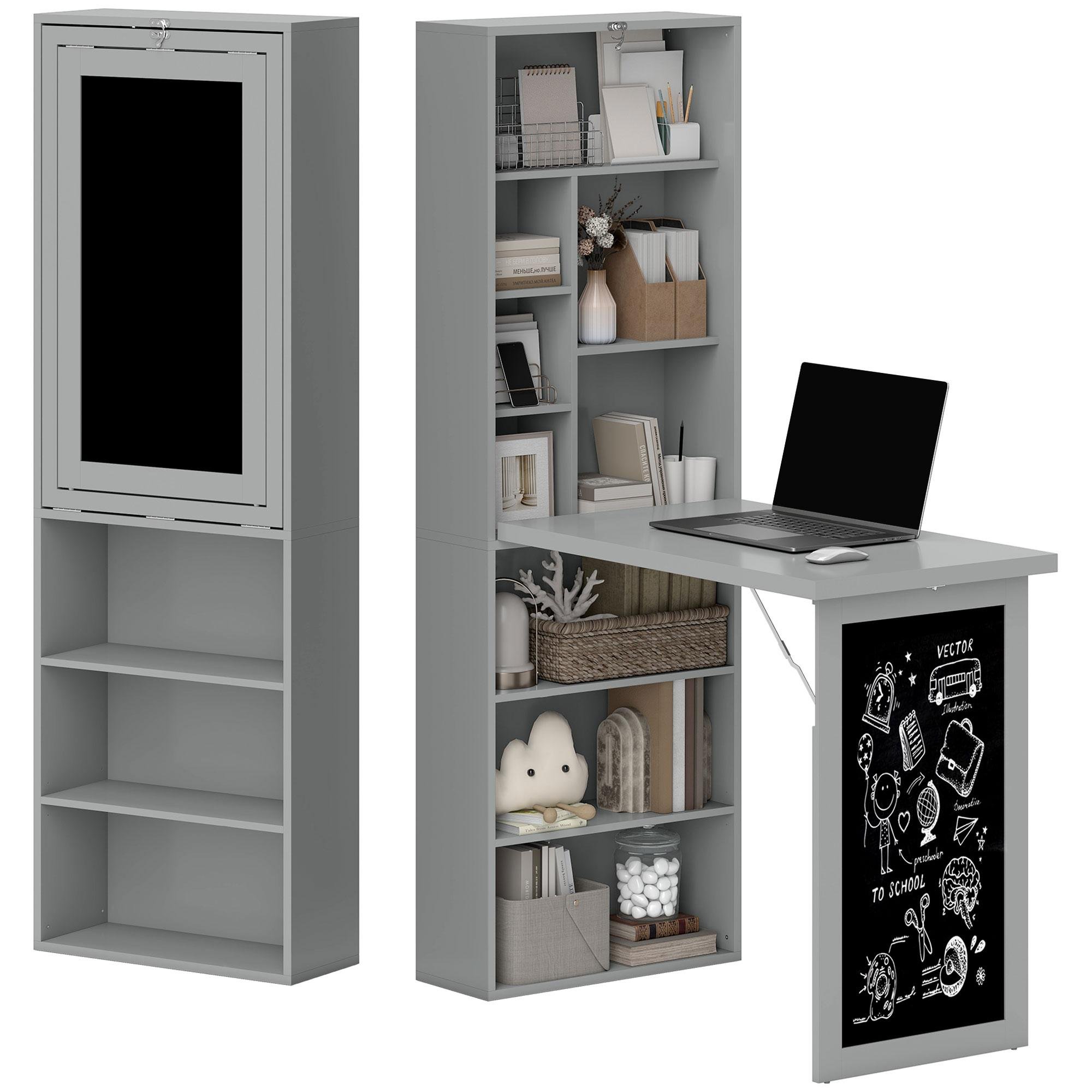 Charcoal Grey Folding Computer Desk with Blackboard