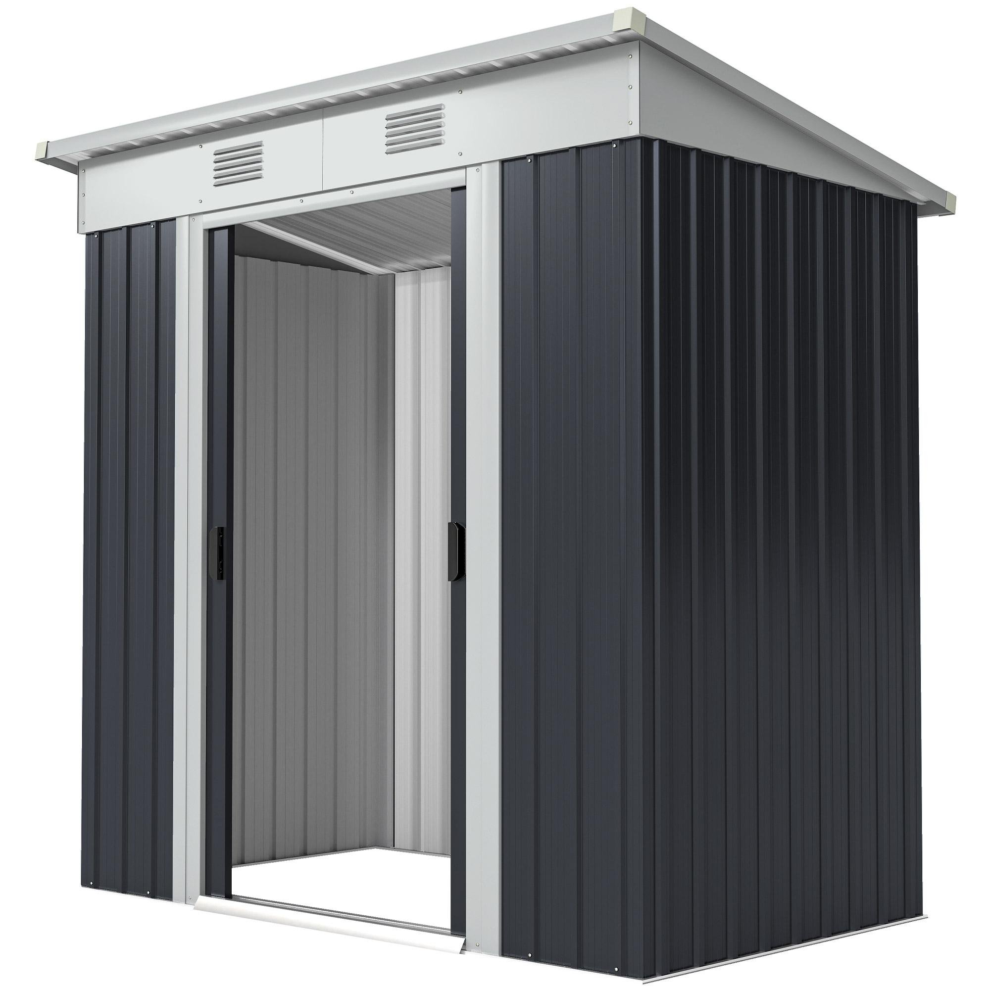 Charcoal Grey Steel Shed with Sliding Doors, 5.7' x 3.6'