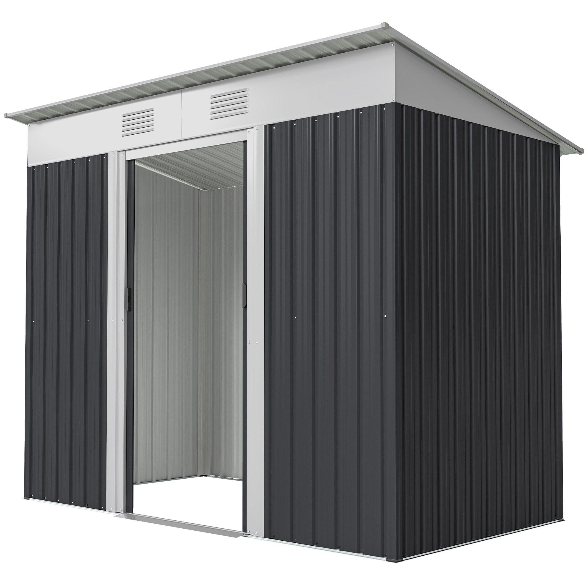 Charcoal Grey Galvanized Shed with Sliding Doors