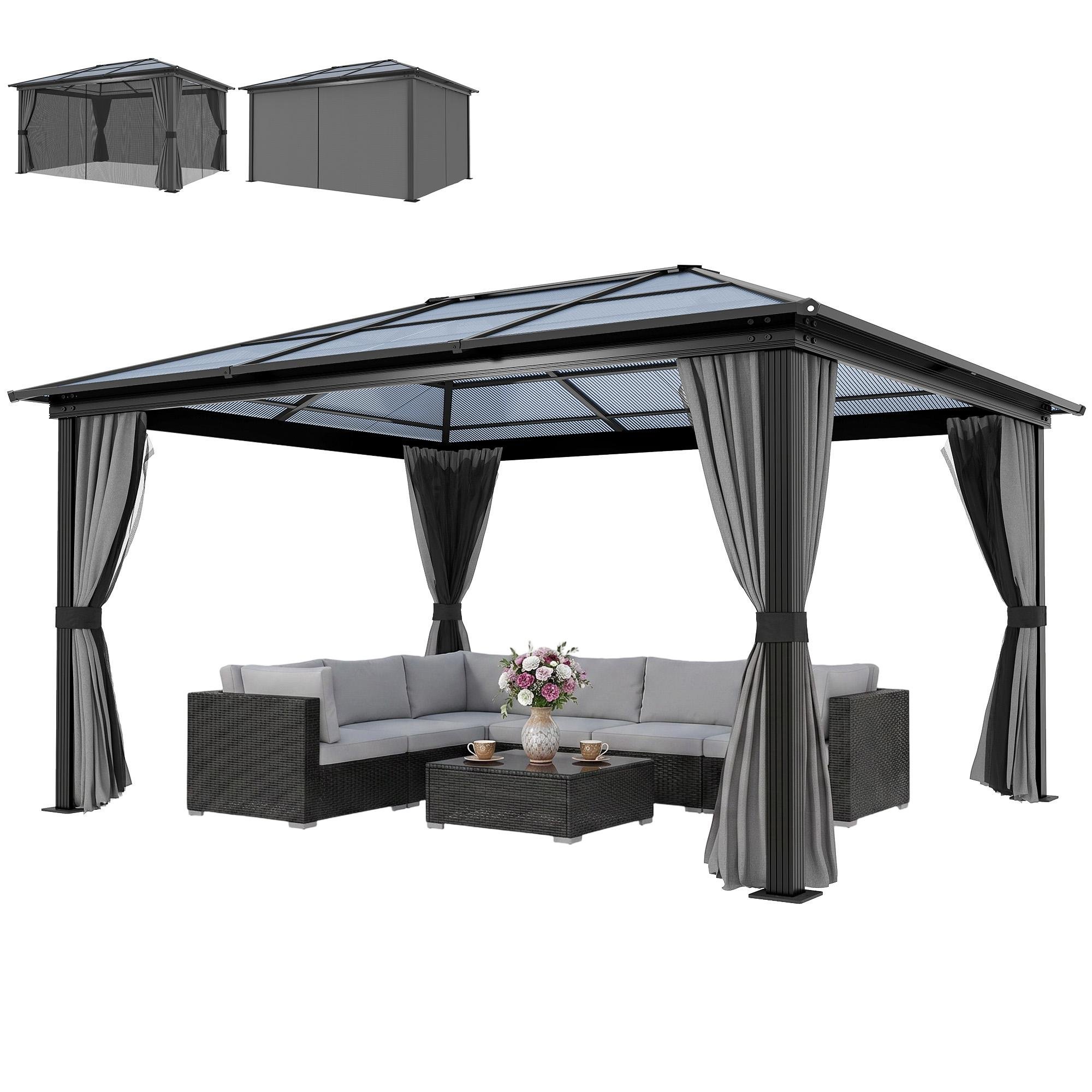 Charcoal Grey 12x15 Hardtop Gazebo with Polycarbonate Roof
