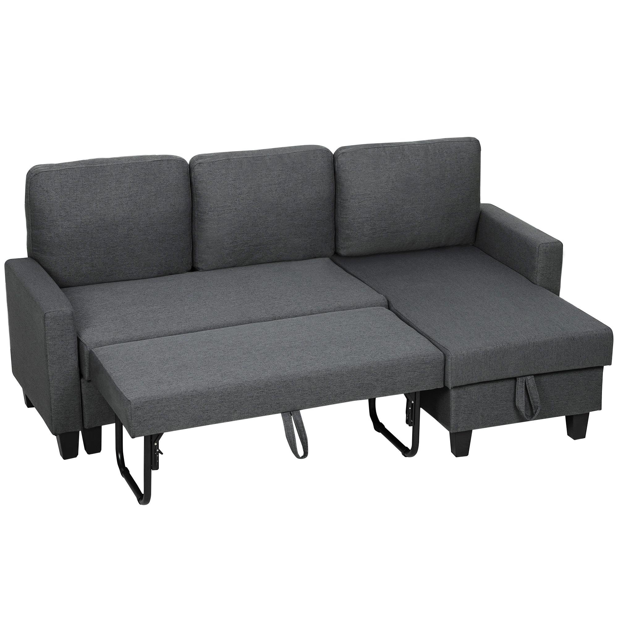 Charcoal Grey Sectional Sofa Bed, 77.6" Reversible Chaise