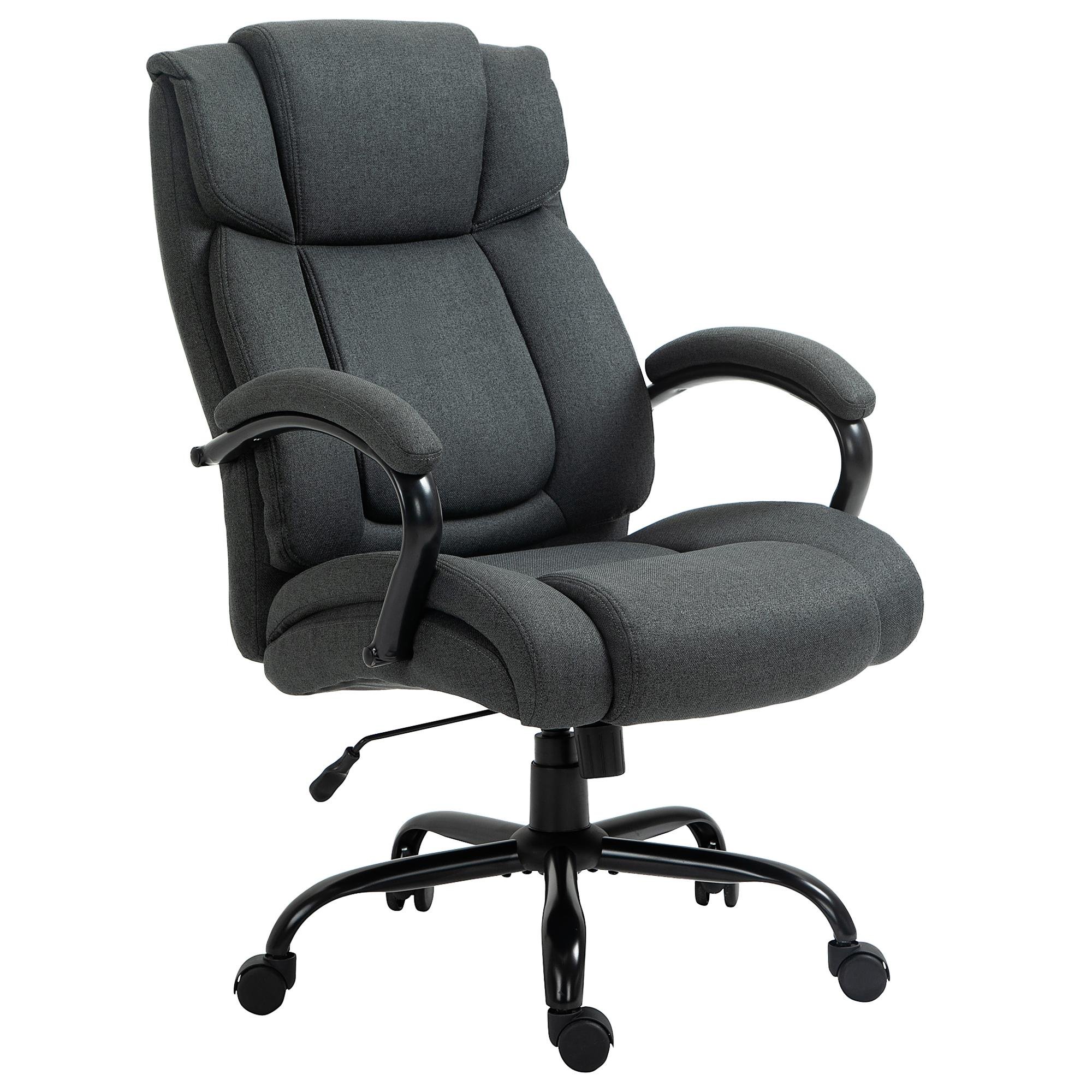 Charcoal Linen Office Chair, Wide Seat with Spring Padding
