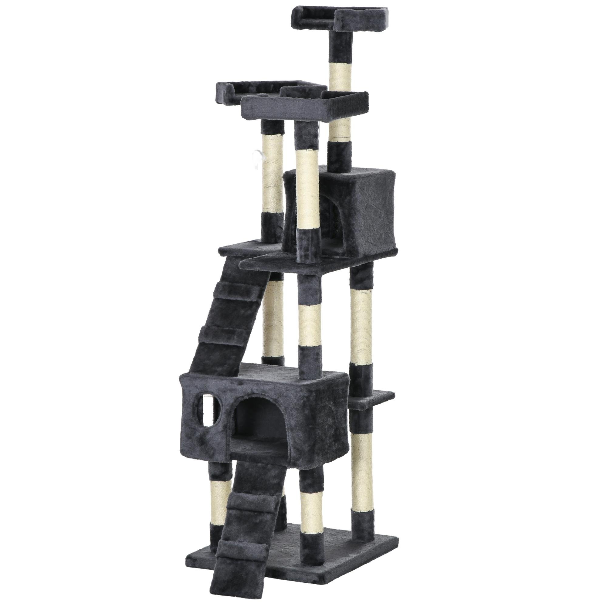 Charcoal 68 inch cat tower with two condos