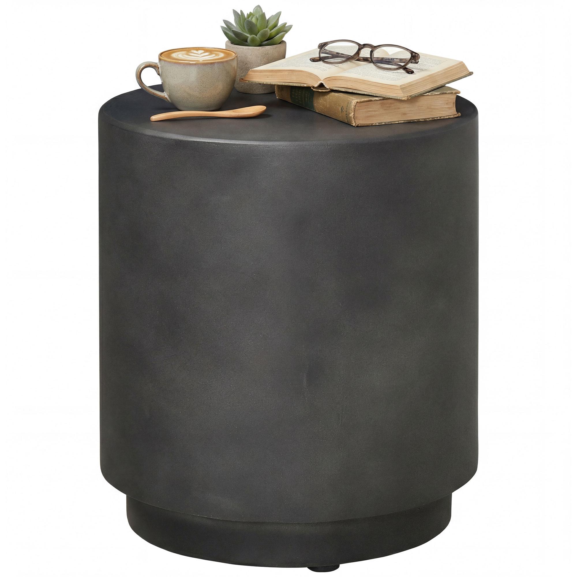 Charcoal Grey Concrete Effect Table, 17-Inch Round