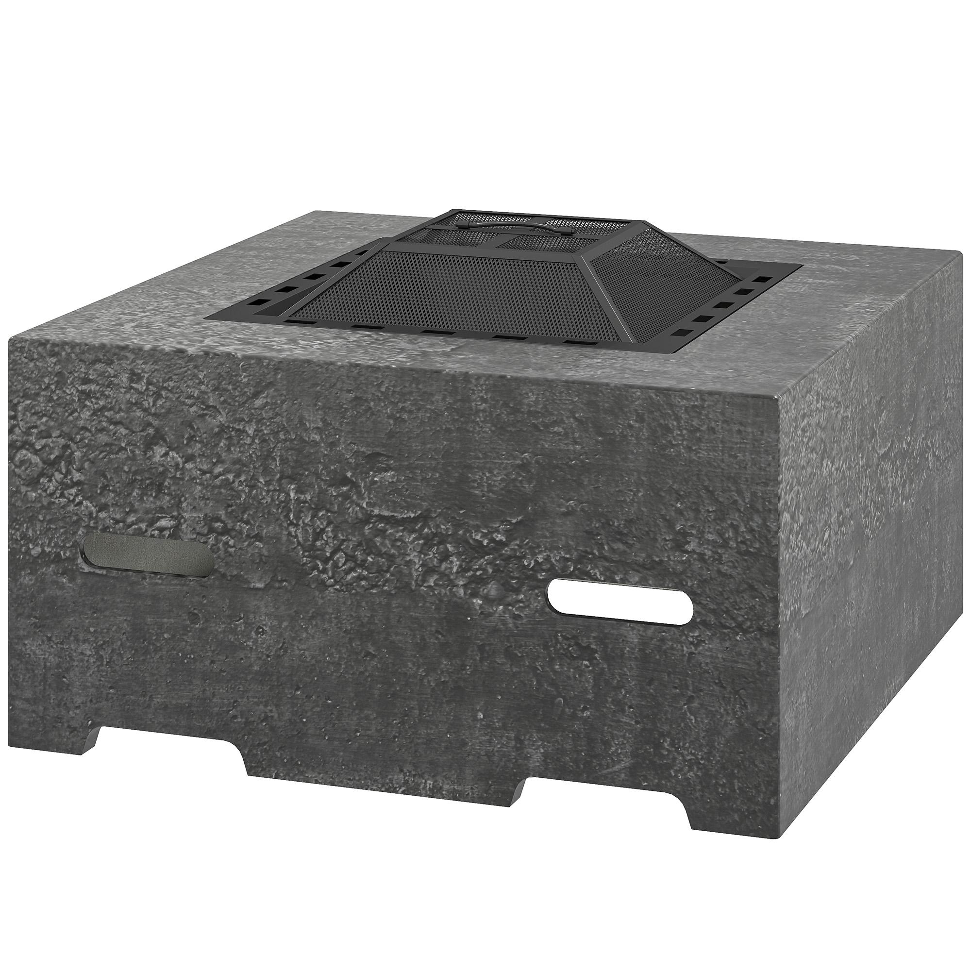Charcoal Grey Wood Fire Pit with Mesh Lid, 29.9 in