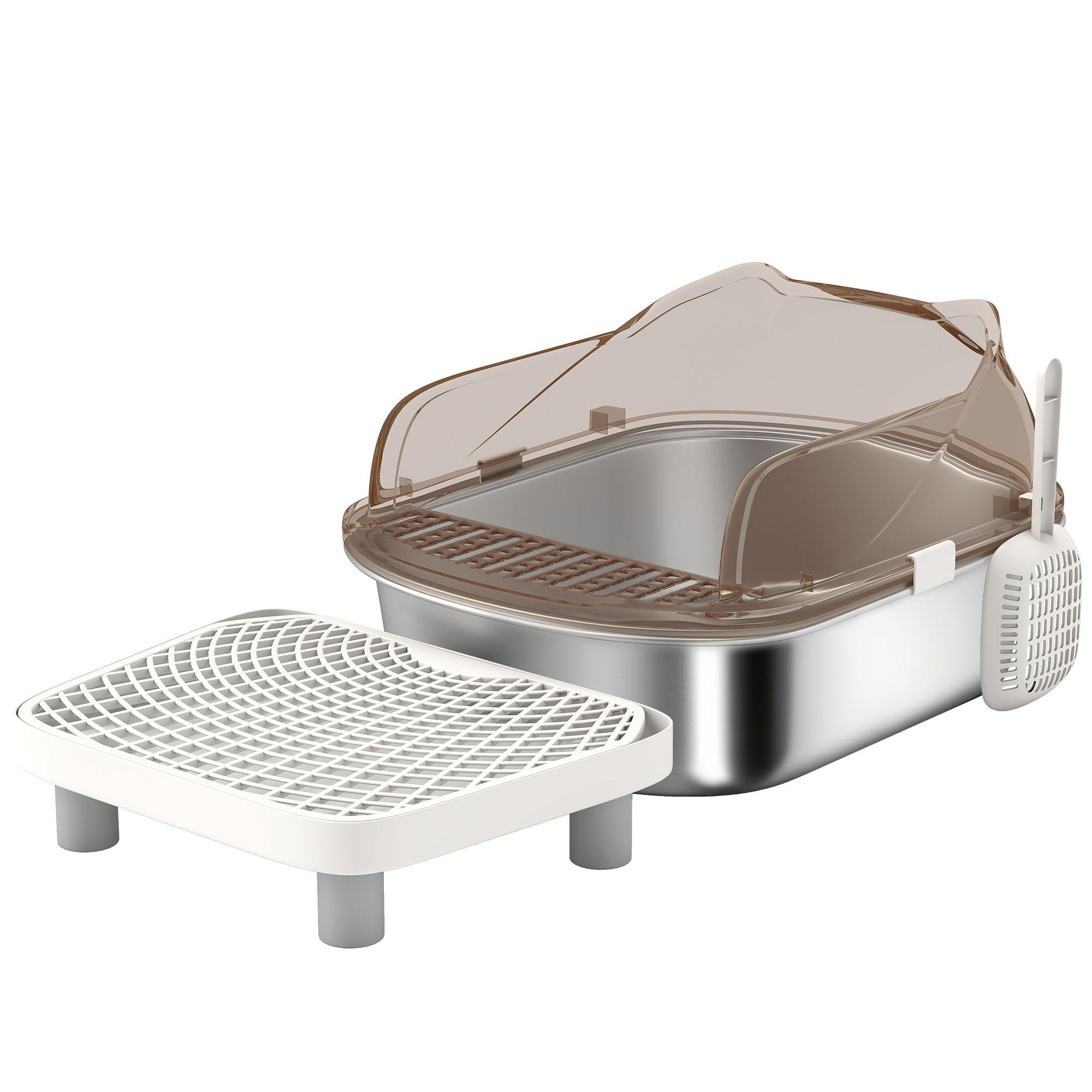 Charcoal Grey Cat Litter Box, Stainless Steel Tray