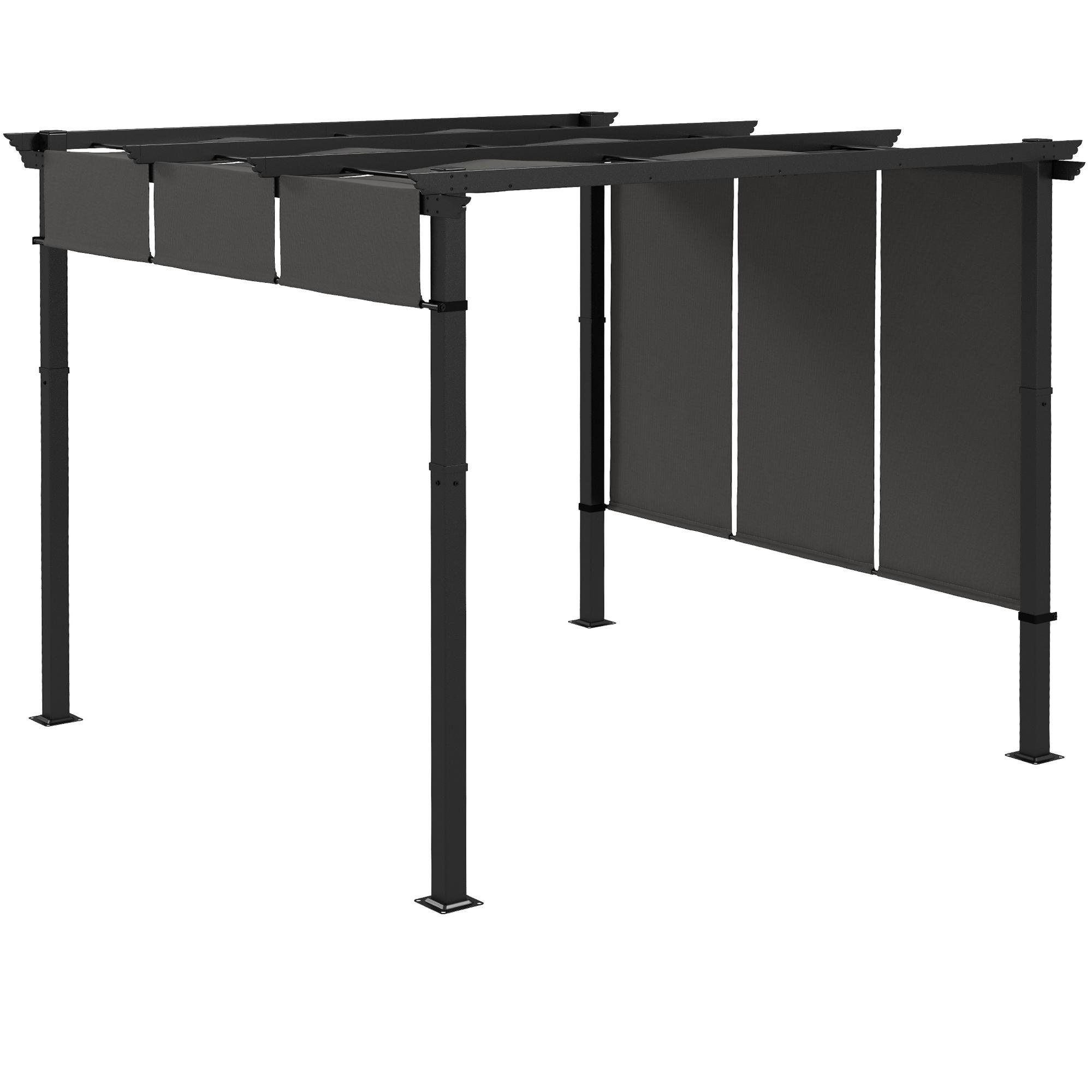 Charcoal Grey Retractable Pergola, 10' x 10' Steel Frame