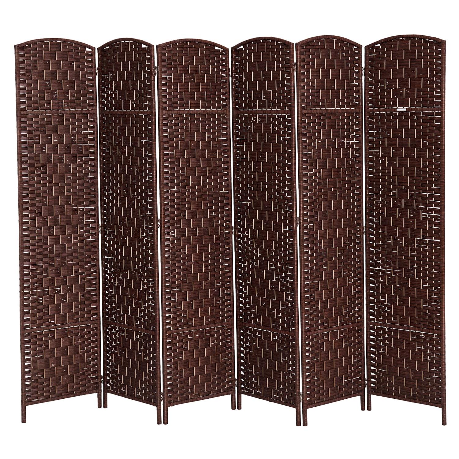 Chestnut Brown 6 Panel Screen with Wicker Panels