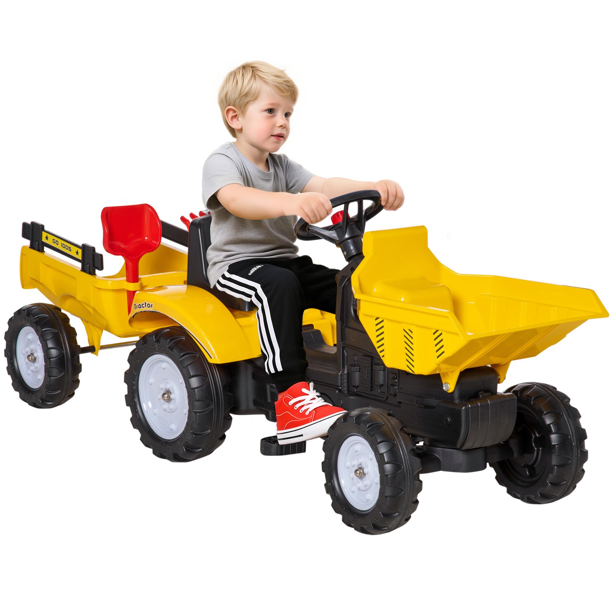 Yellow Pedal Dump Truck with Detachable Trailer