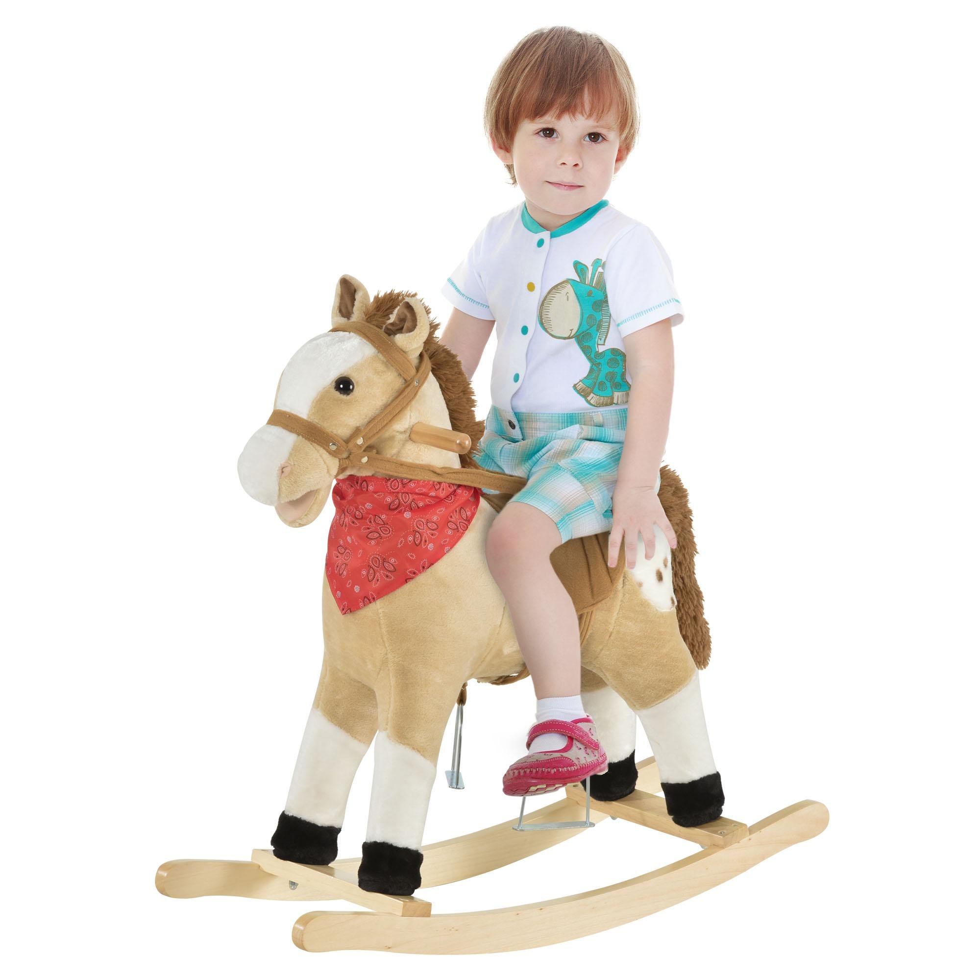 Beige Plush Horse Rocker with Press-Ear Sounds