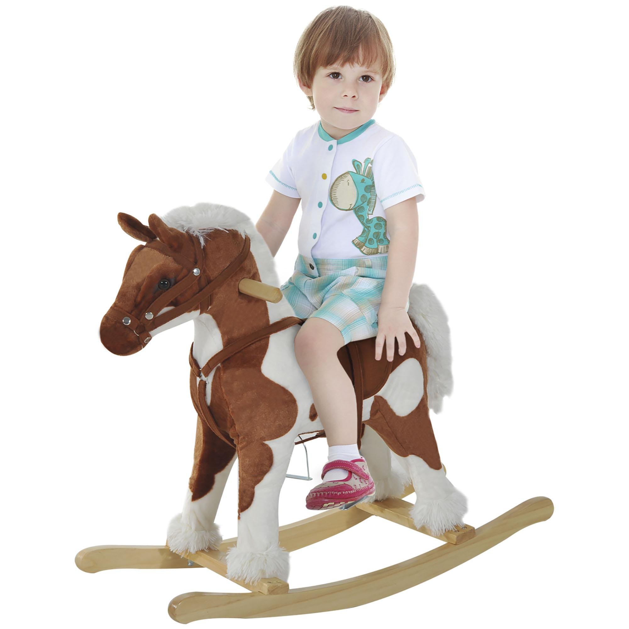 Brown and White Rocking Horse with Neighing Sounds