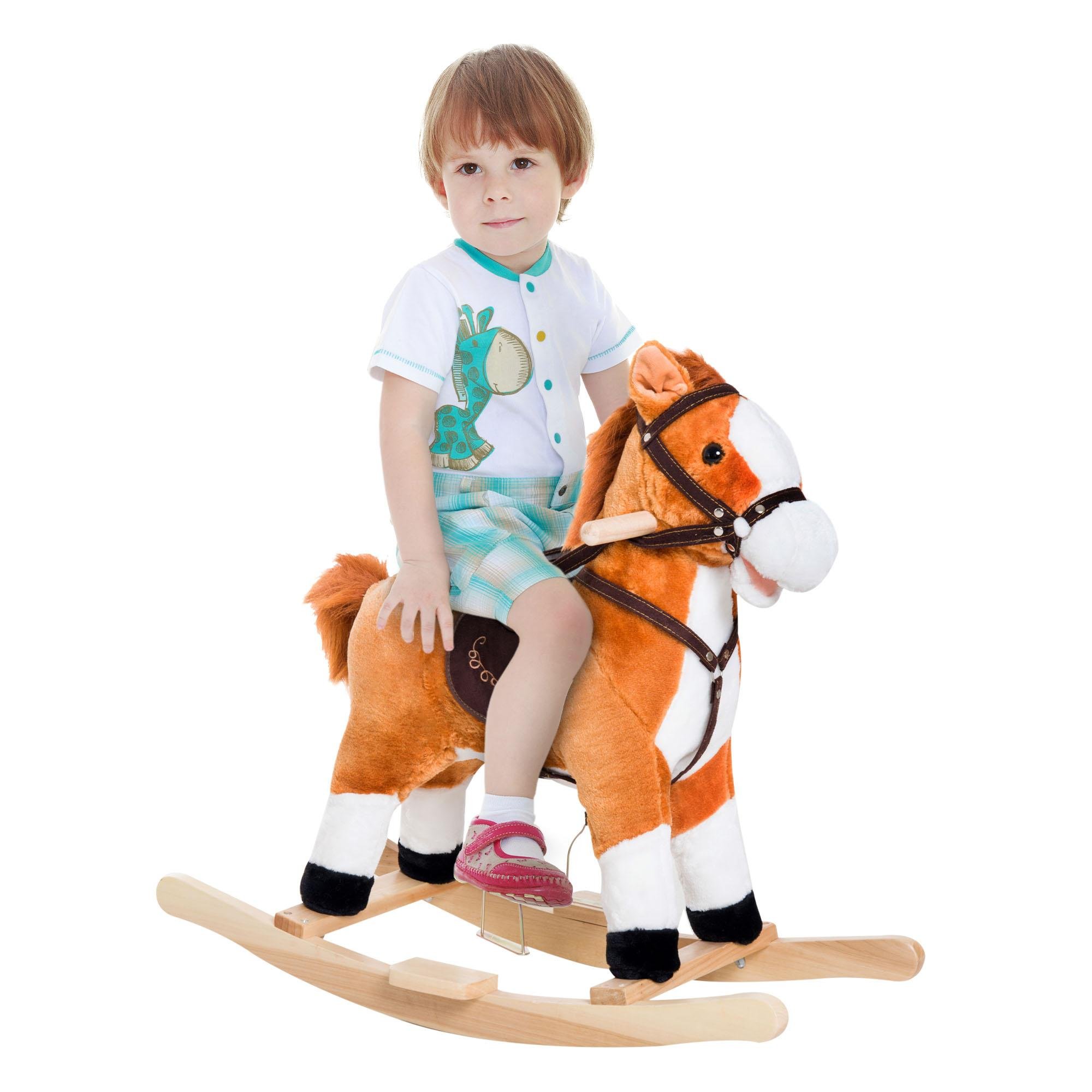 Large Brown Horse Rocker with Ear-Press Sounds