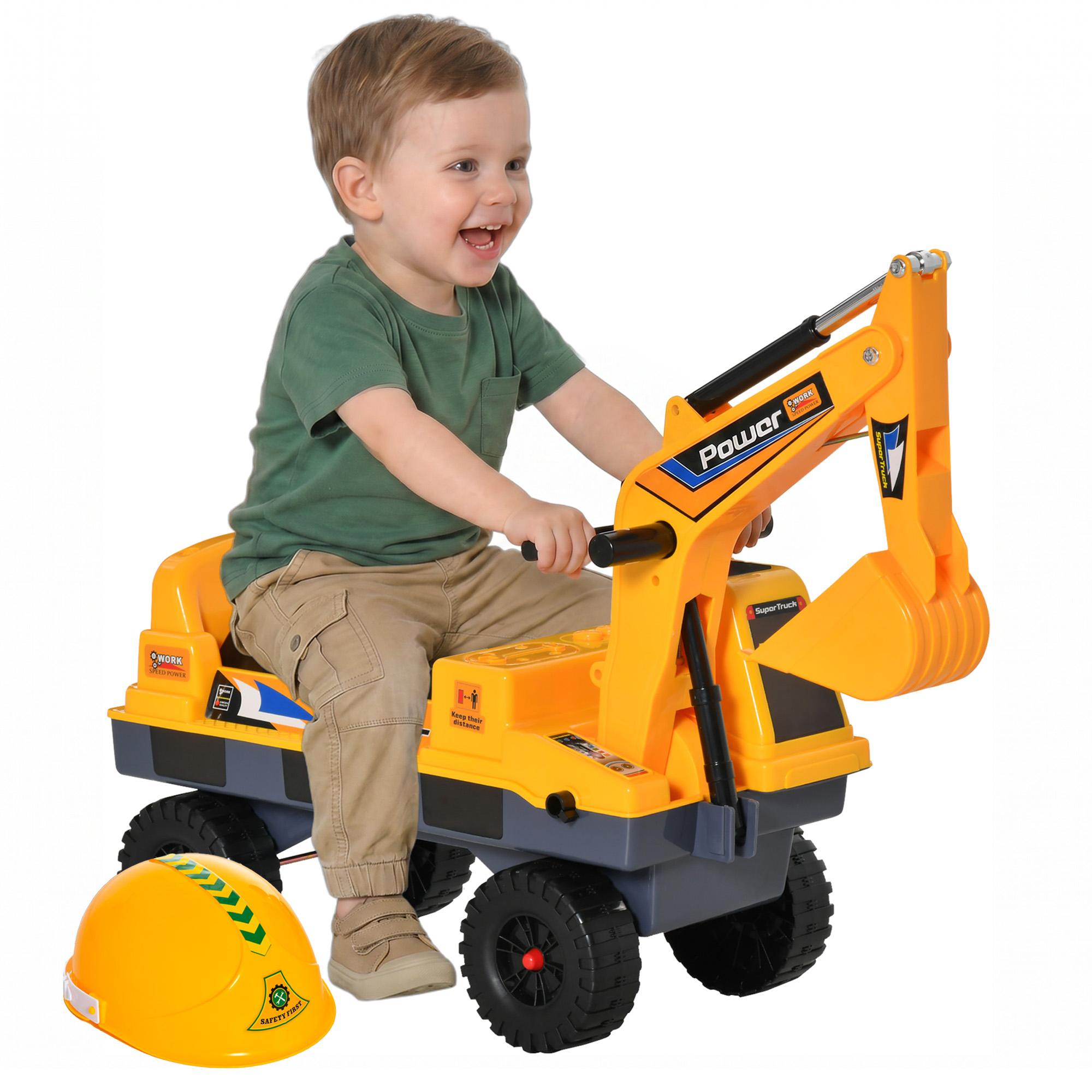 Yellow Manual Ride-On Excavator with Lights and Music