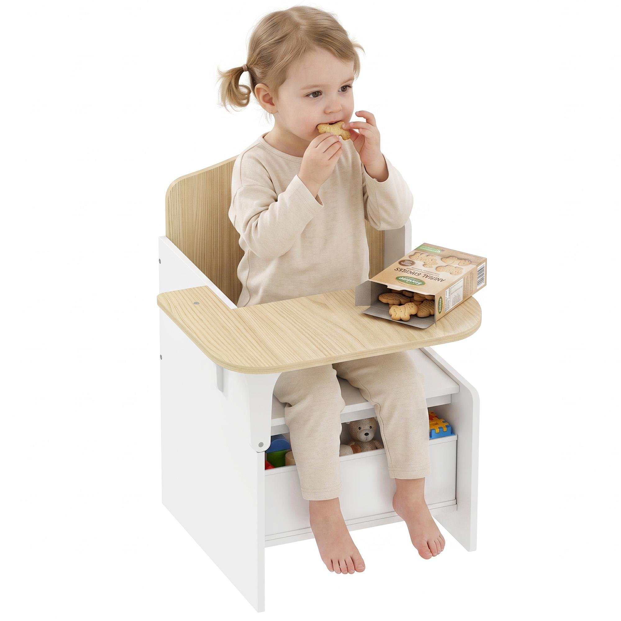 White Kids Table Set Storage with Built-In Bin
