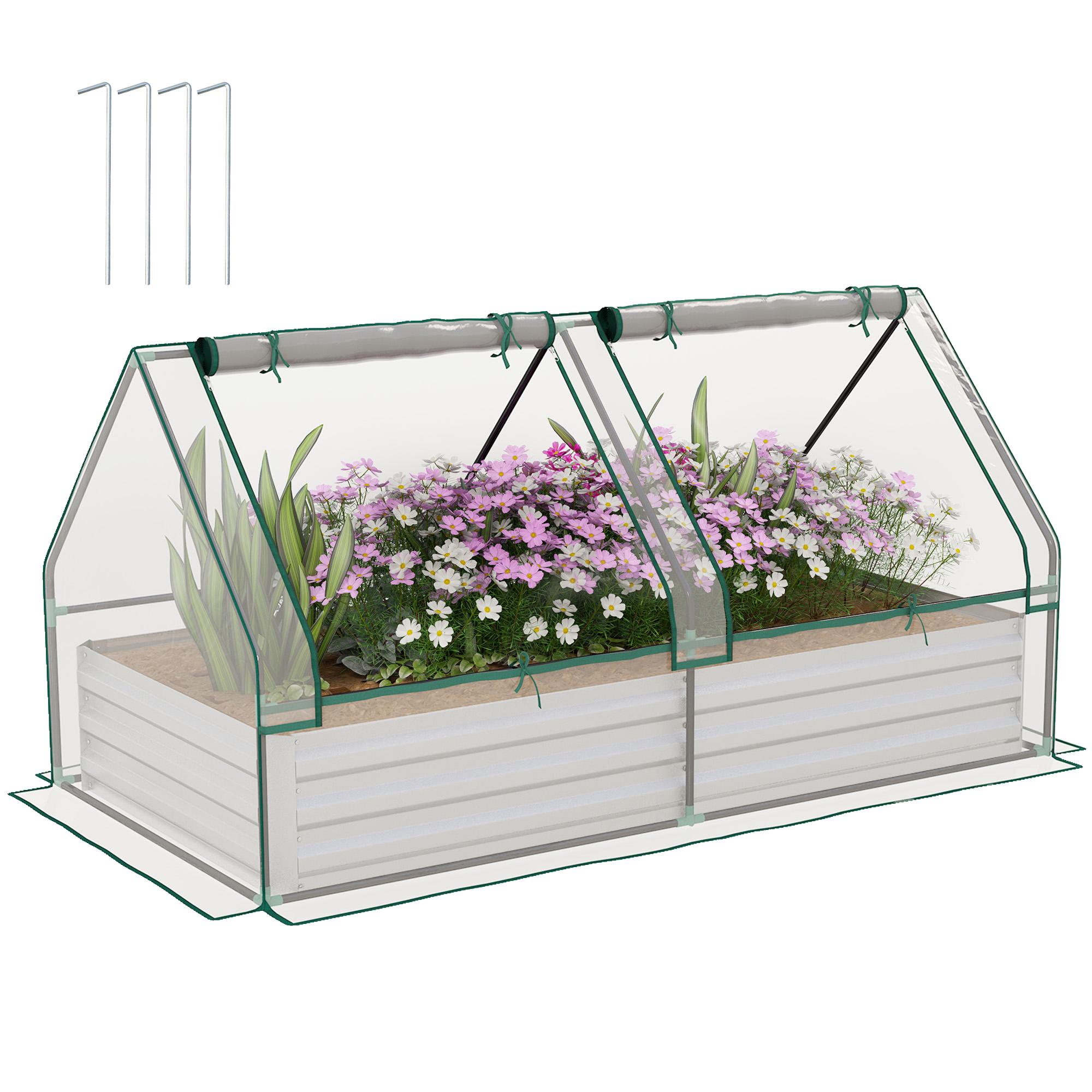 Clear Silver Raised Planter with Mini Greenhouse, 6' x 3'