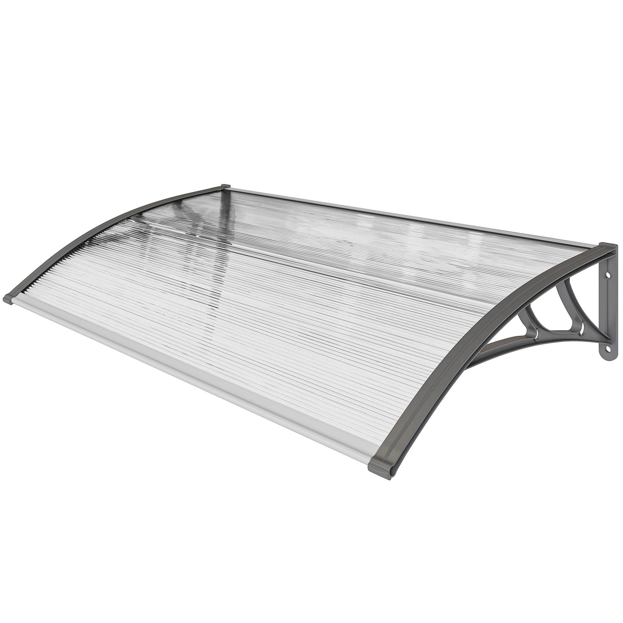 Grey 43.3 Inch Door Awning, Clear Polycarbonate Cover
