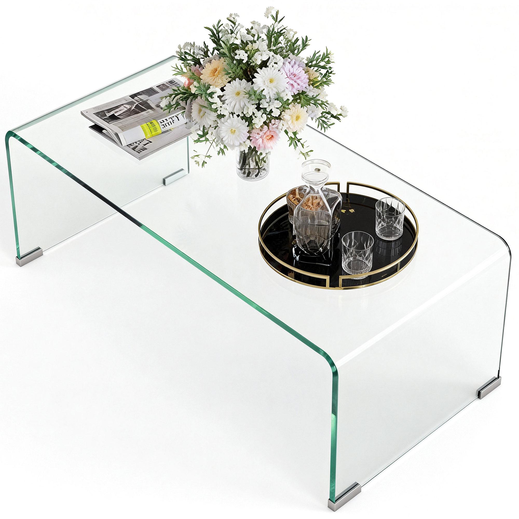 Clear Moulded Glass Coffee Table, Rounded Edges, 31.5 in