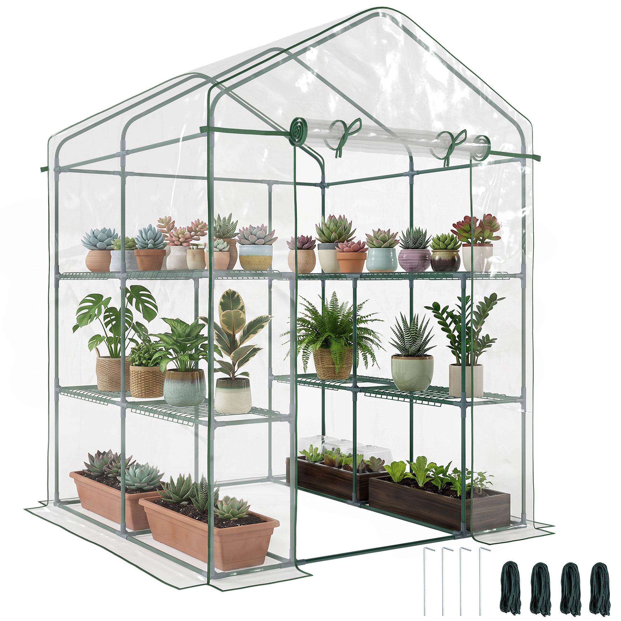 Clear Eight-Shelf Greenhouse with Steel Frame, 4.7 ft