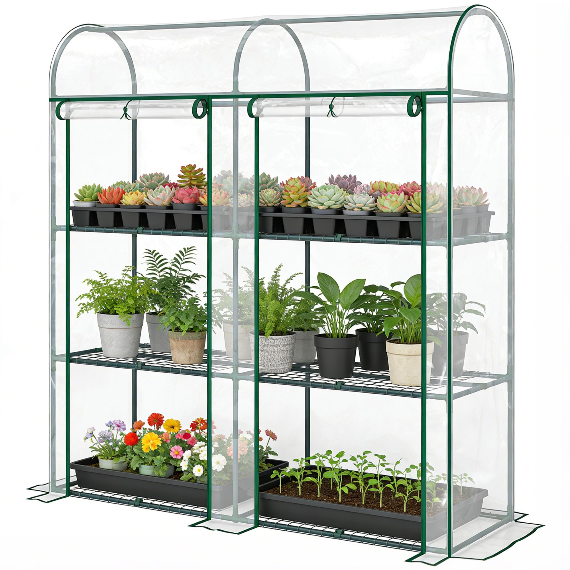 Clear Three Shelf Greenhouse with Roll-Up Doors, Mini